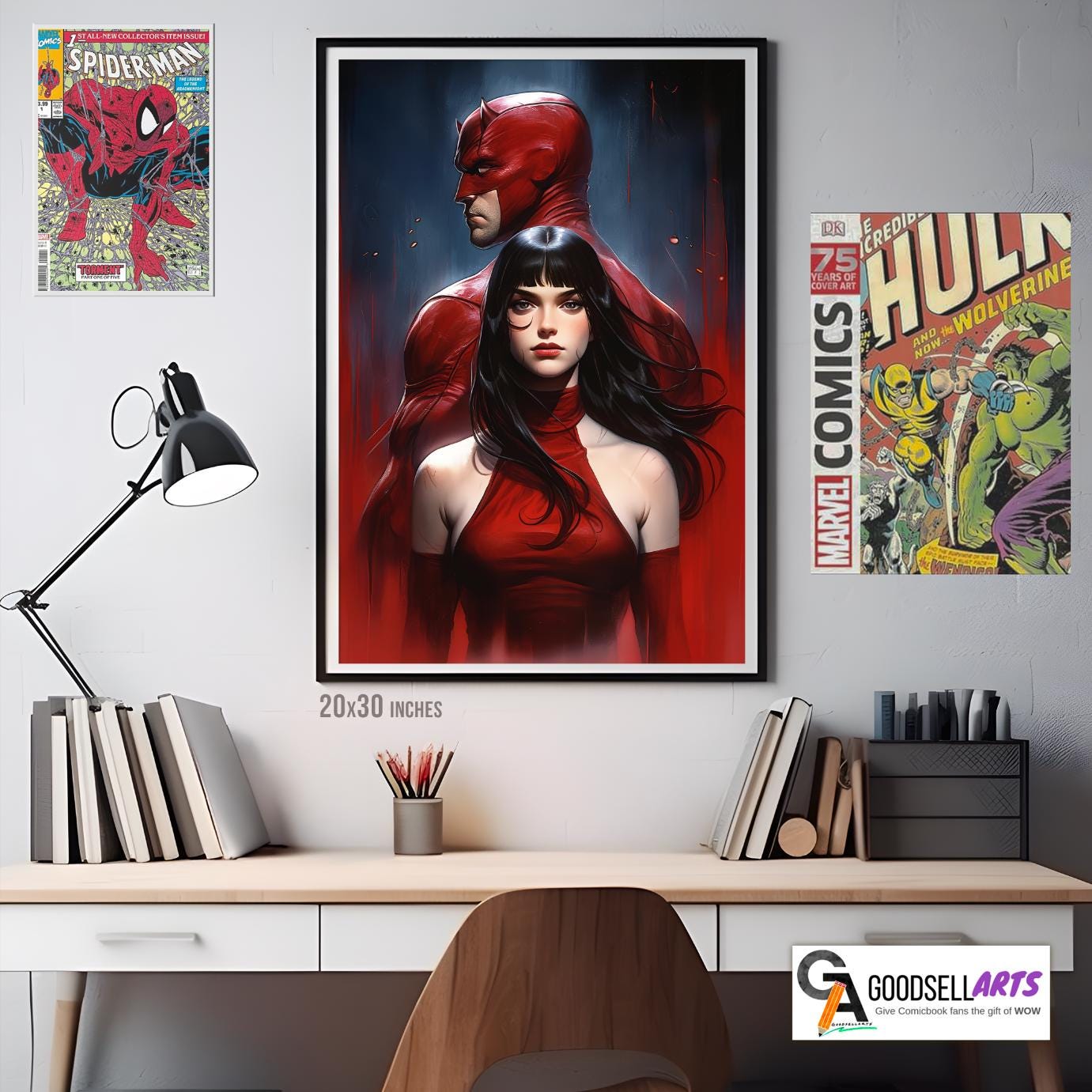 Daredevil and Elektra Poster | Marvel Daredevil Wall Art | Elektra art print | superhero gifts | collectibles| Daredevil Born again poster