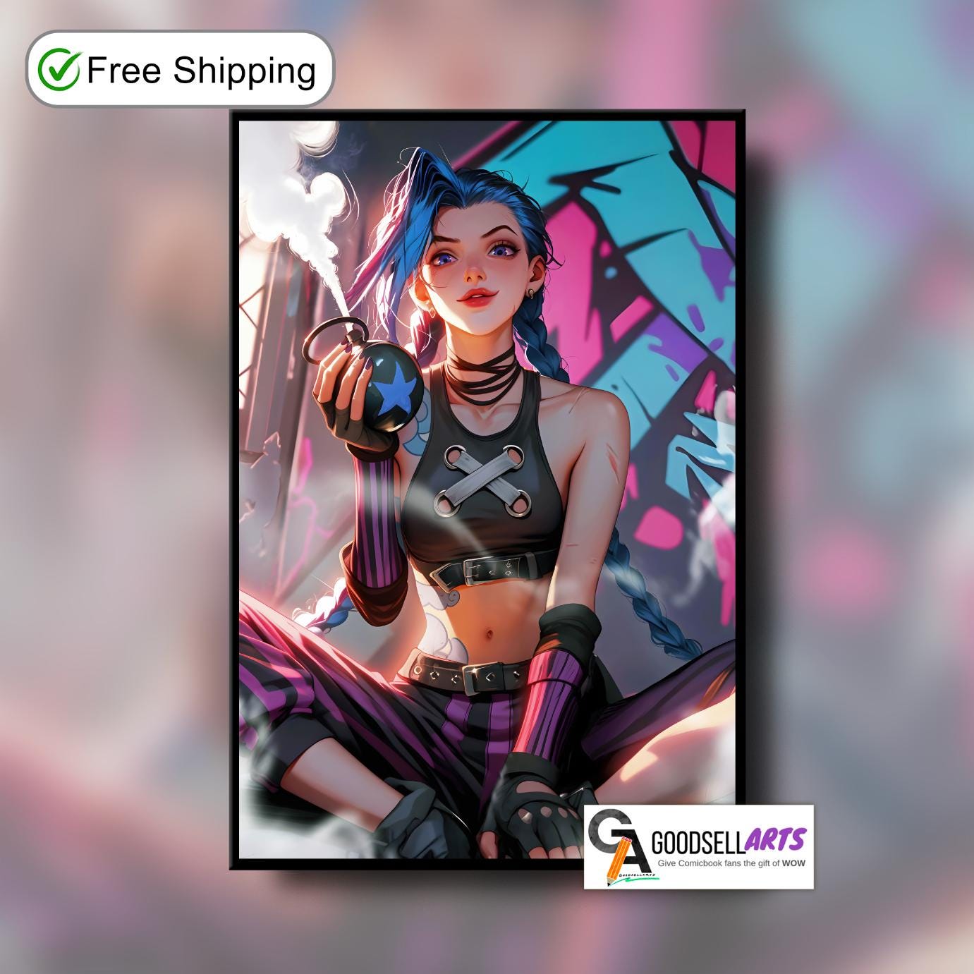 Arcane Jinx Poster Print | League of Legends art |  Video Game Poster | LoL Anime Poster Art | Jinx Powder | Game room decor | Gift for him