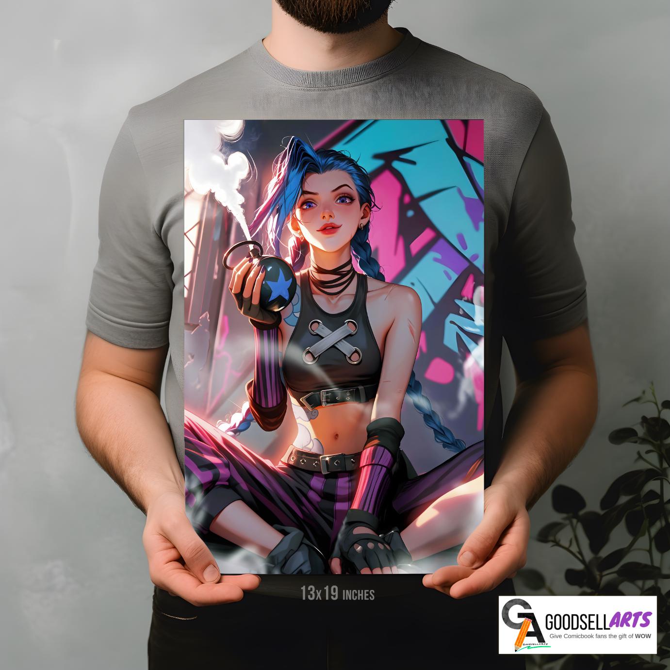 Arcane Jinx Poster Print | League of Legends art |  Video Game Poster | LoL Anime Poster Art | Jinx Powder | Game room decor | Gift for him