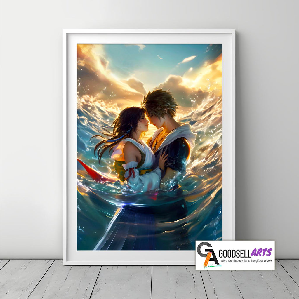 Yuna and Tidus Final Fantasy X Poster, FFX Wall Art Print, JRPG Couple Decor, Gamer Gift for Final Fantasy Fans, Gamer room decor, Tidus art