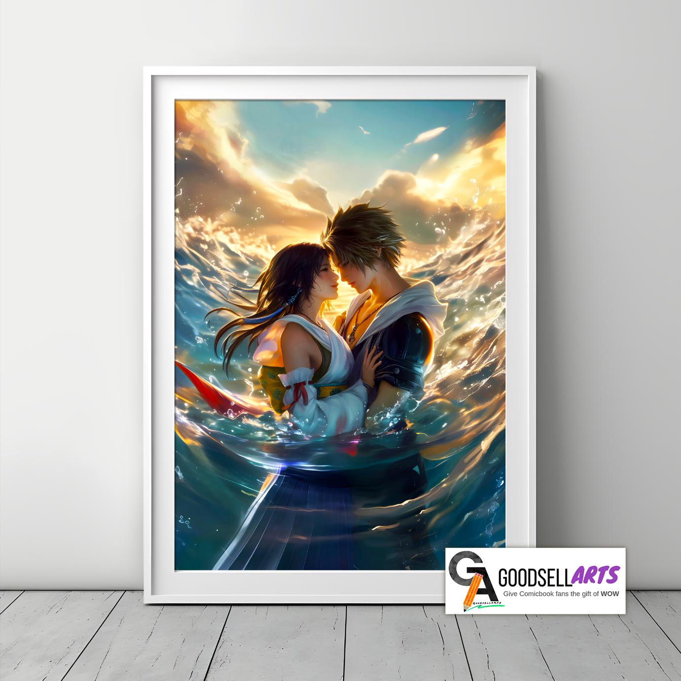 Yuna and Tidus Final Fantasy X Poster, FFX Wall Art Print, JRPG Couple Decor, Gamer Gift for Final Fantasy Fans, Gamer room decor, Tidus art