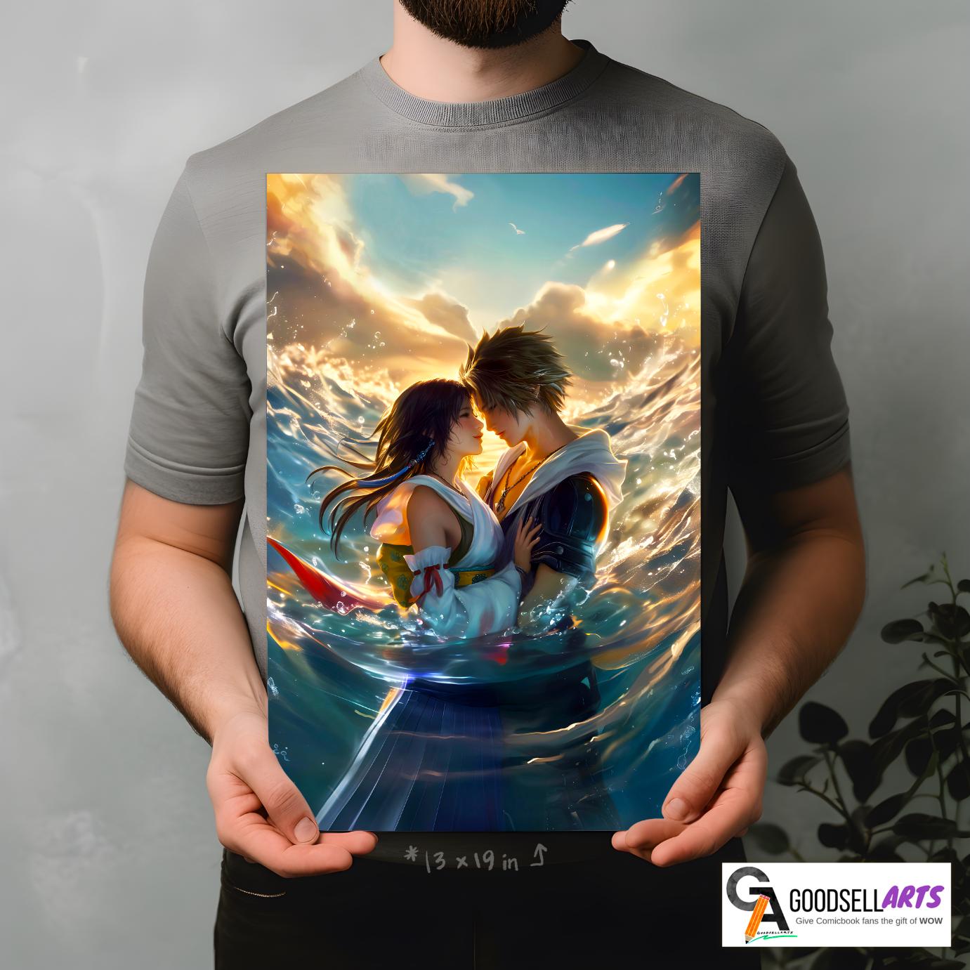 Yuna and Tidus Final Fantasy X Poster, FFX Wall Art Print, JRPG Couple Decor, Gamer Gift for Final Fantasy Fans, Gamer room decor, Tidus art