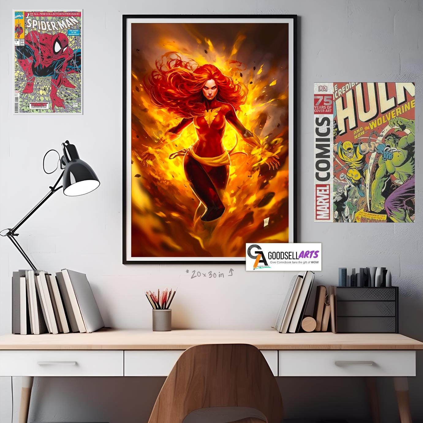 Dark Phoenix Poster, X-Men Jean Grey Wall Art Print, Marvel Comic Decor, Superhero Gift for X-men Fans, Phoenix Force art, Gamer room decor