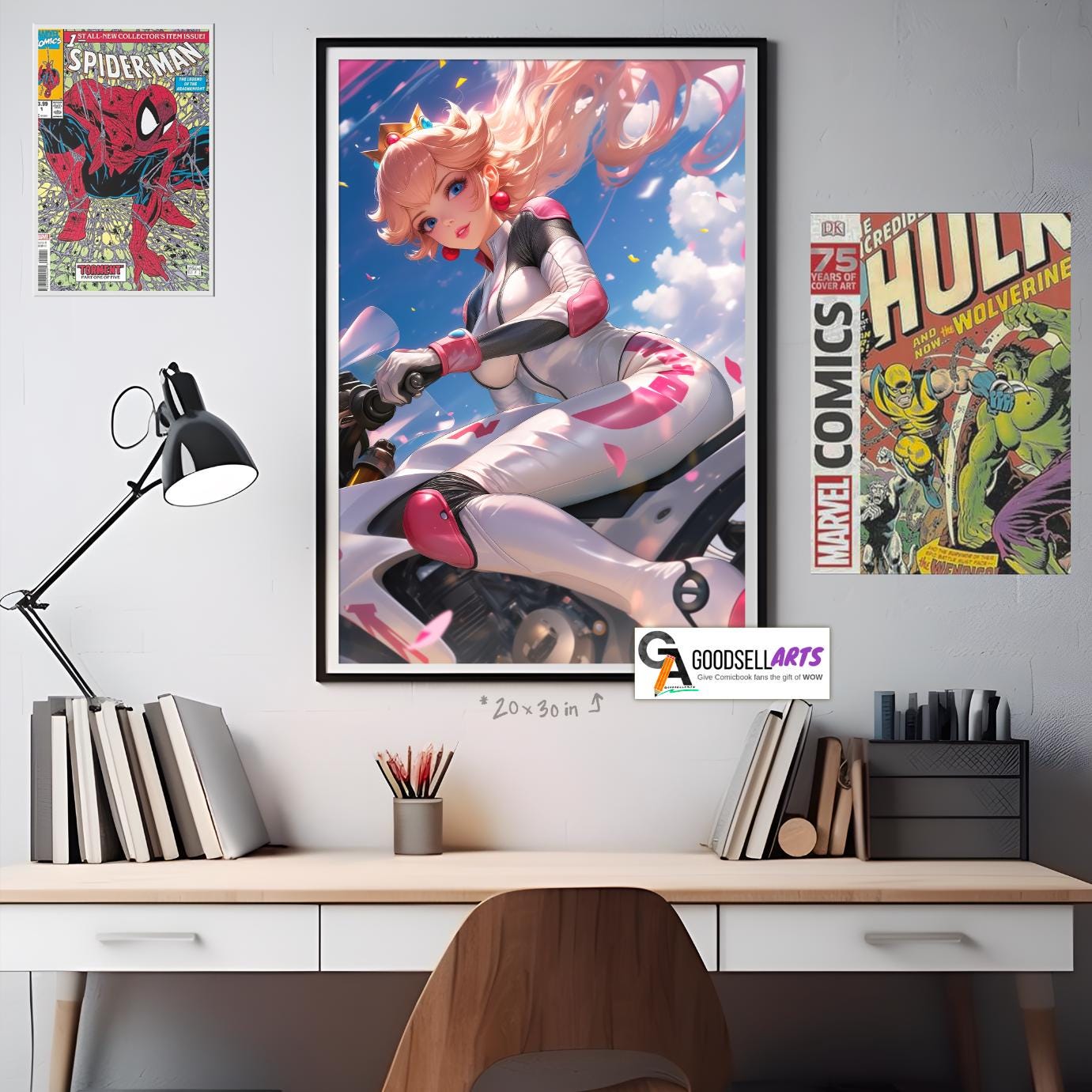 Princess Peach Motorcycle Print | Princess Toadstool | Video Game Poster | Princess peach Gift | Nintendo fan Gifts | Mario Kart Poster