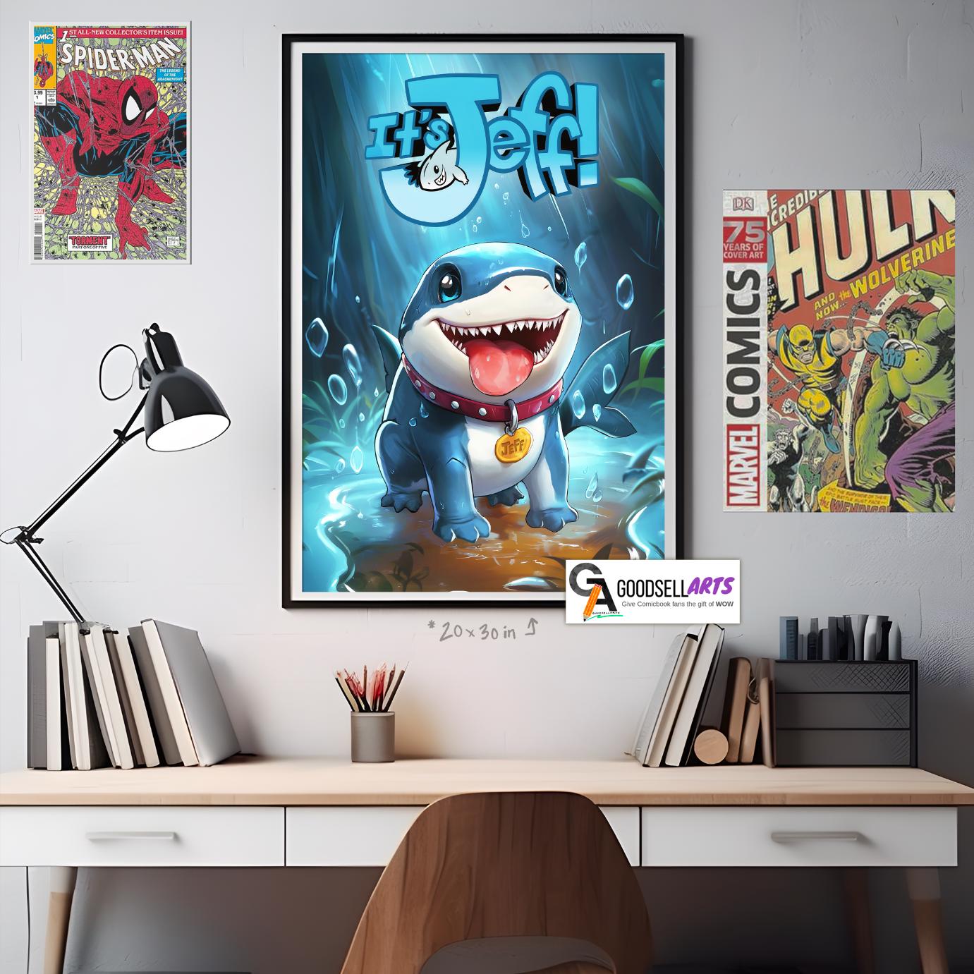 Jeff the Land Shark Poster, Marvel Rivals Wall Art Print, Superhero Animal Decor, Comic Book Gift for Marvel Fans, Avengers Jeff art print