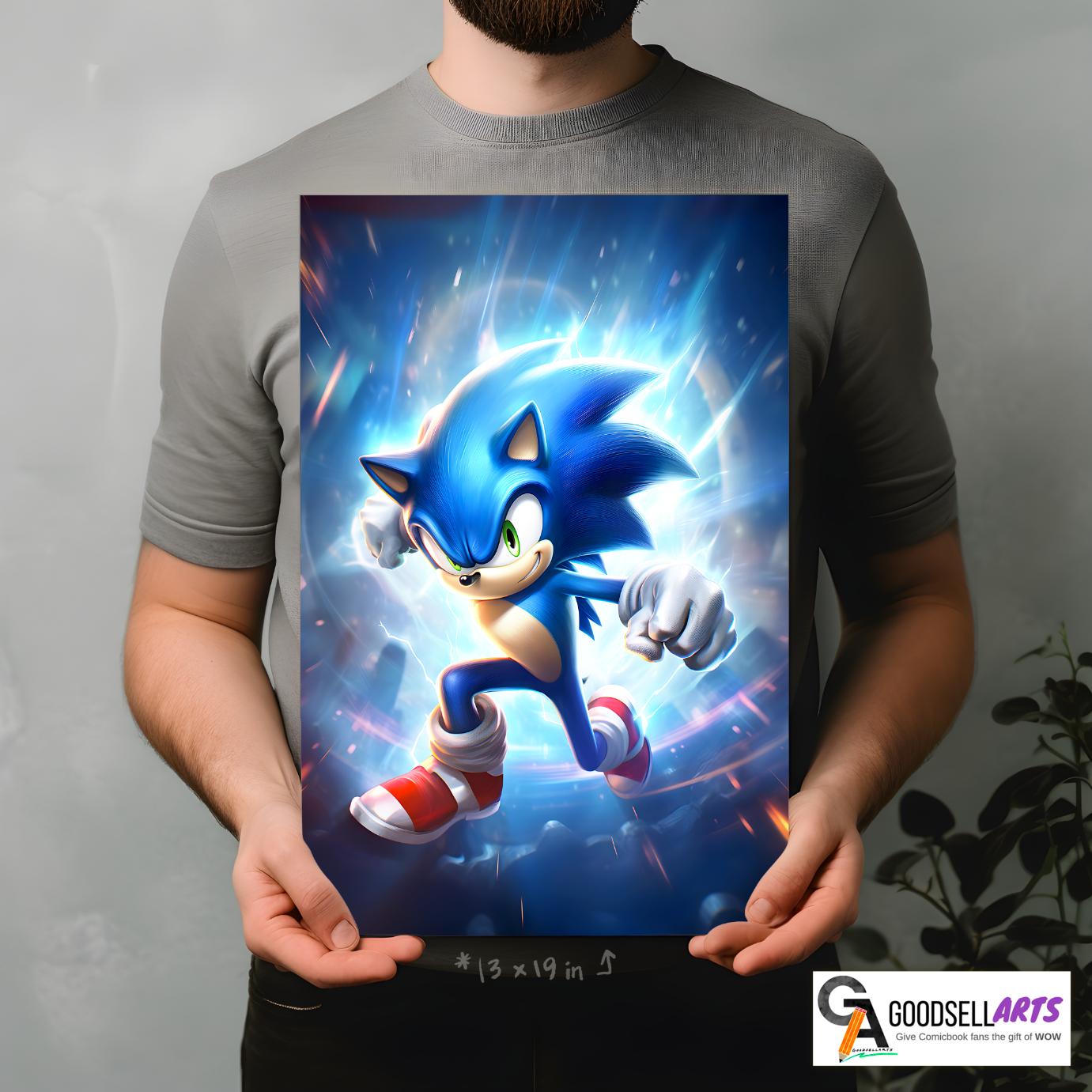 Sonic the Hedgehog Poster, Sonic Video Game Wall Art print, Gamer Gifts, Game room decor, Sonic Movie Fan Art Gift, Sega Retro Gamer