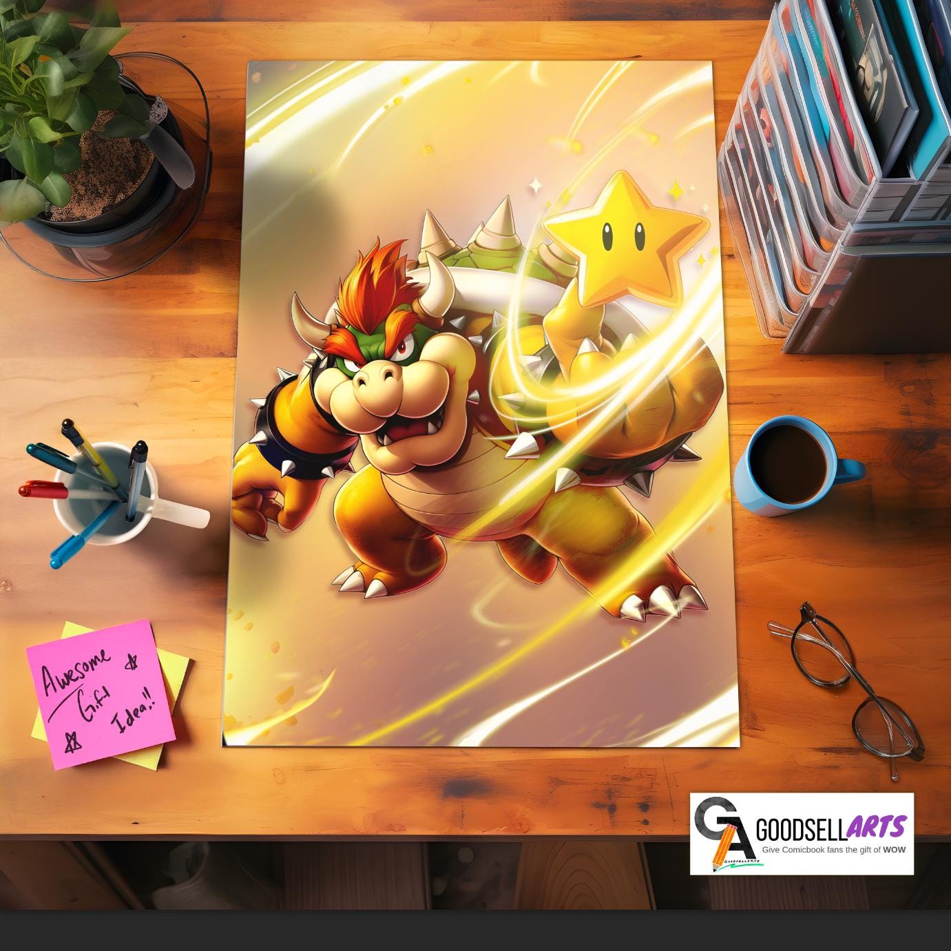 Bowser Mario Poster Print, King Koopa wall art, Nintendo Video Game Decor, Gamer Gifts for Nintendo fan, Super Mario Bros Bowser fan art