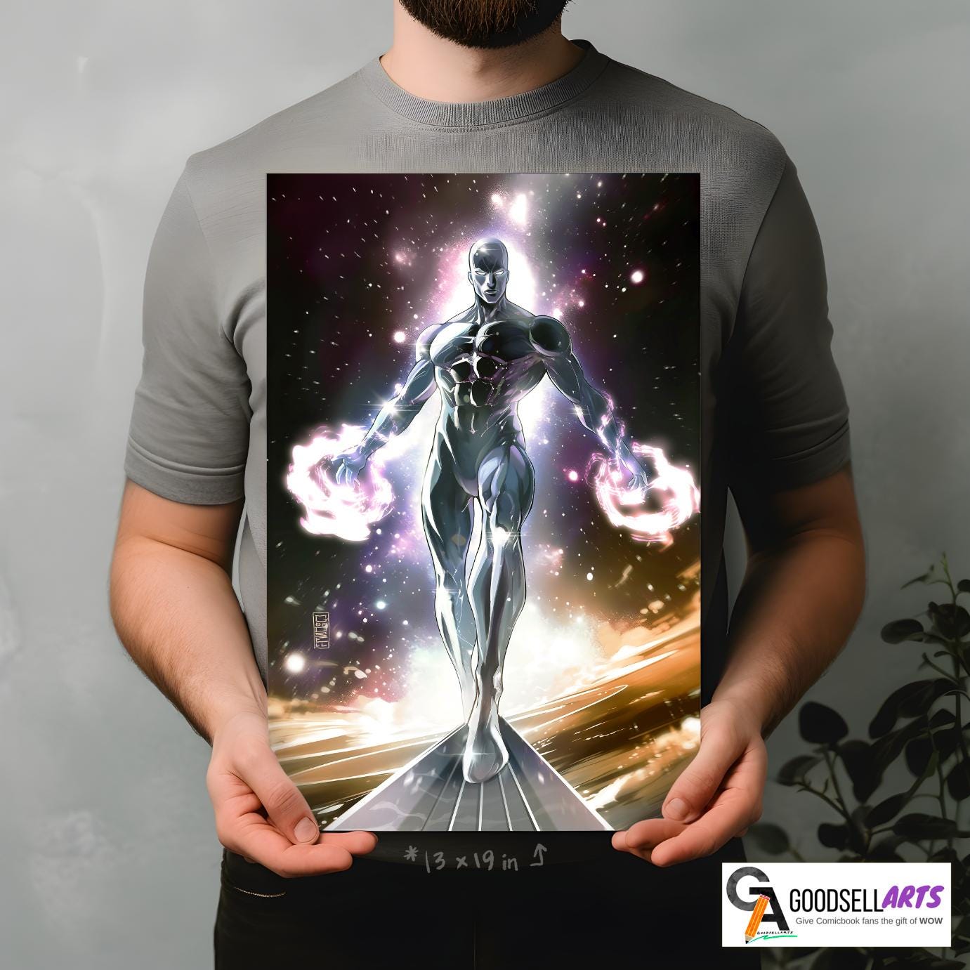 Silver Surfer Poster, Marvel Superhero Wall Art, Fantastic four poster, Fantastic 4 art print, Silver Surfer illustration, game room decor