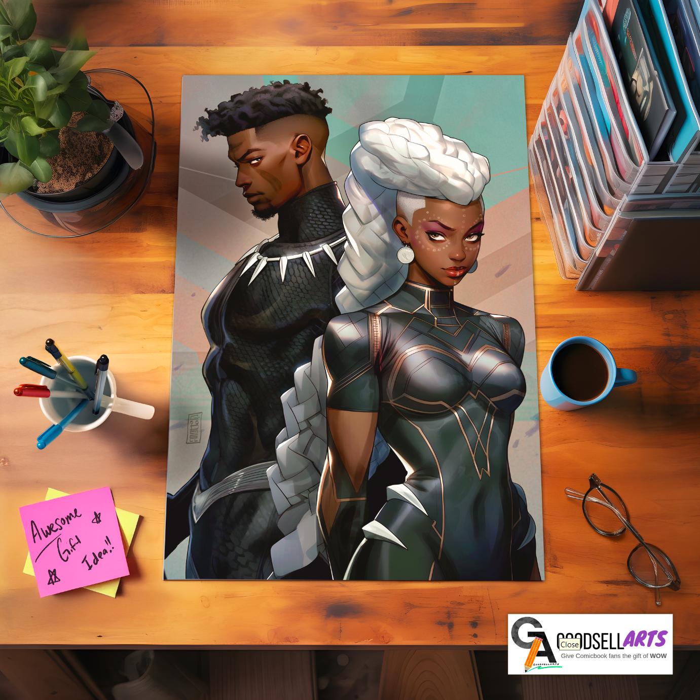 Queen Storm Wakanda Poster |  Storm and Black Panther print | Storm X-Men Poster | Marvel Black panther and Storm | Marvel wall art