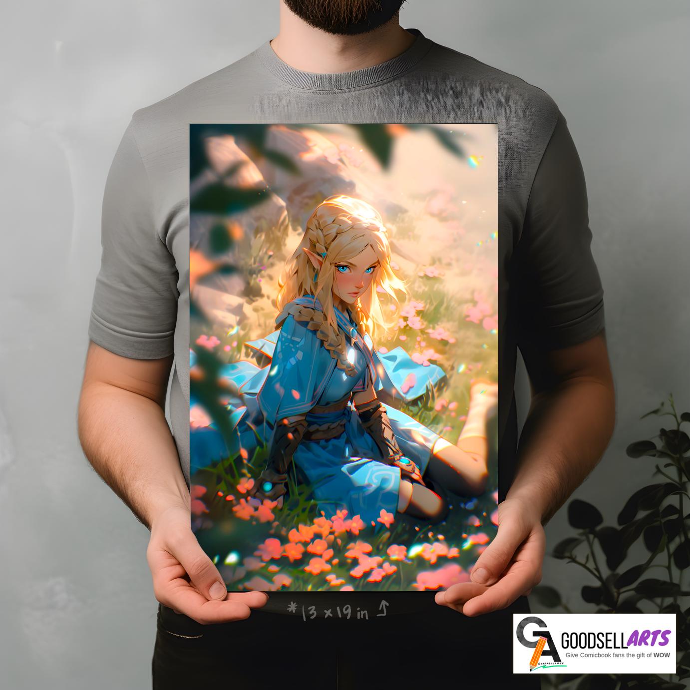 Princess Zelda Poster Print, Legend of Zelda wall art print, Gamer room decor, Zelda fan gift, Nintendo fan gift, Breath of the wild print