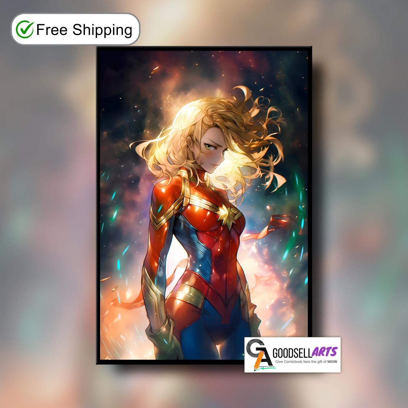 Captain Marvel Poster, Avengers wall art print, Marvel superhero Carol Danvers print, MCU Avengers poster gift for Marvel fans, Gamer room