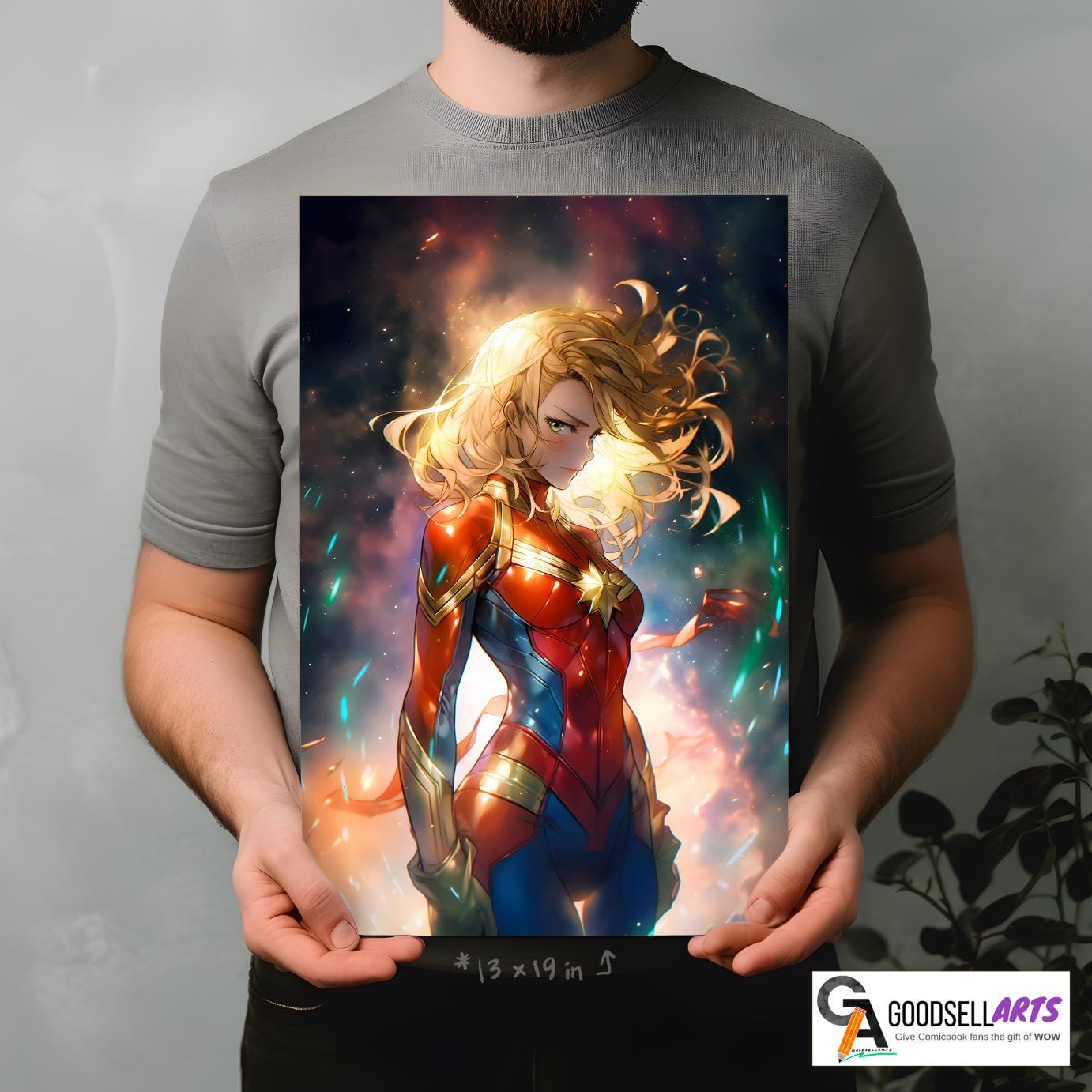 Captain Marvel Poster, Avengers wall art print, Marvel superhero Carol Danvers print, MCU Avengers poster gift for Marvel fans, Gamer room