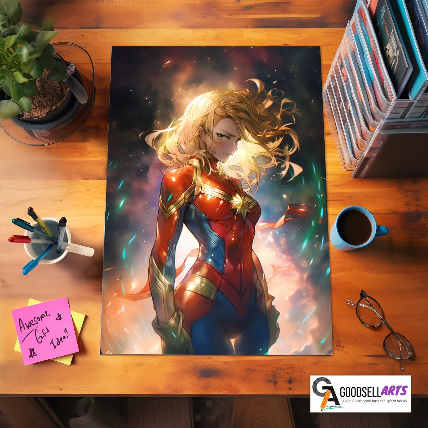 Captain Marvel Poster, Avengers wall art print, Marvel superhero Carol Danvers print, MCU Avengers poster gift for Marvel fans, Gamer room