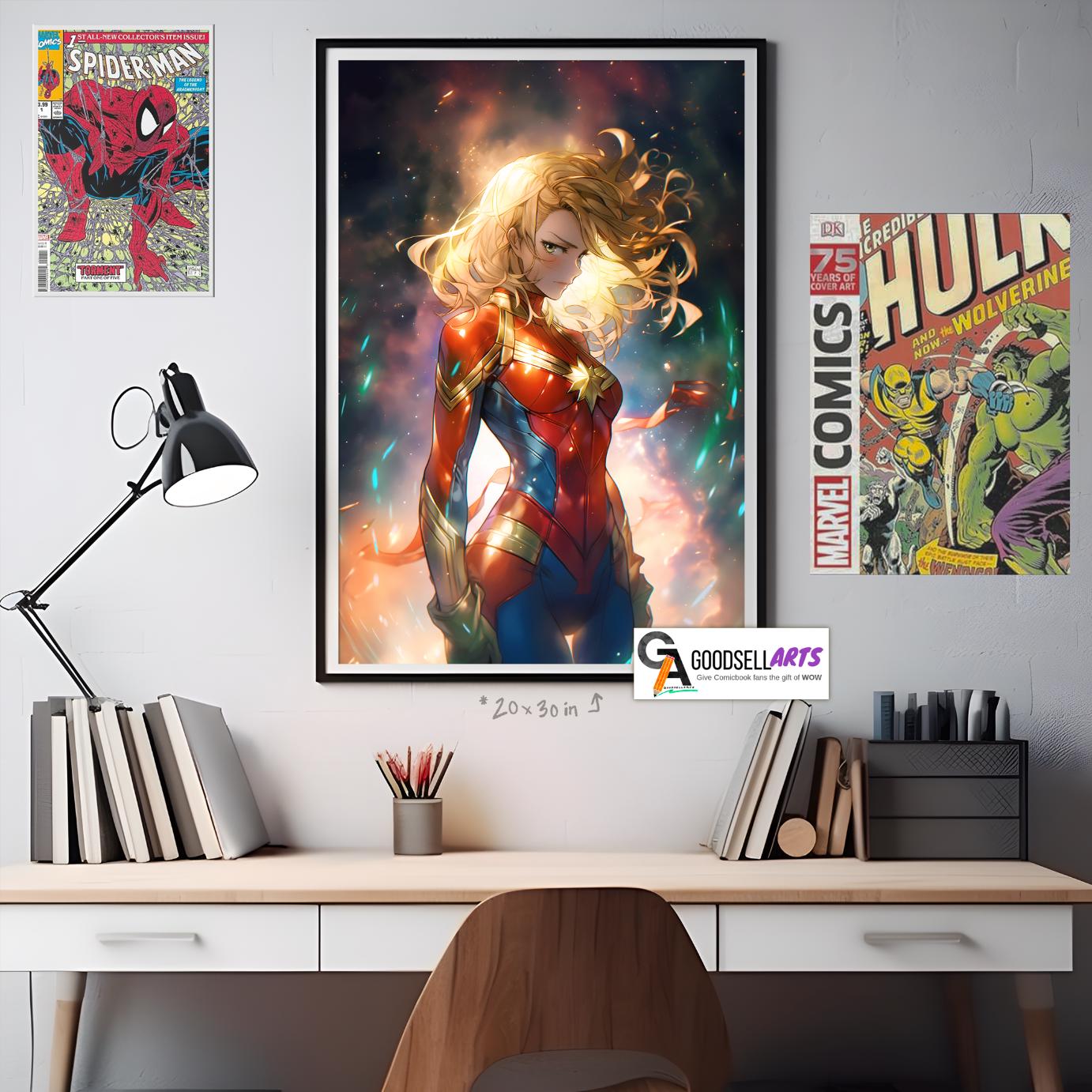 Captain Marvel Poster, Avengers wall art print, Marvel superhero Carol Danvers print, MCU Avengers poster gift for Marvel fans, Gamer room