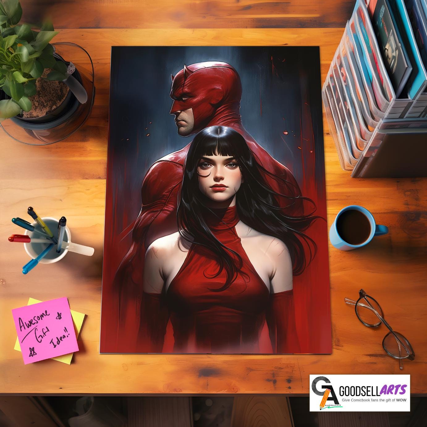 Daredevil and Elektra Poster | Marvel Daredevil Wall Art | Elektra art print | superhero gifts | collectibles| Daredevil Born again poster