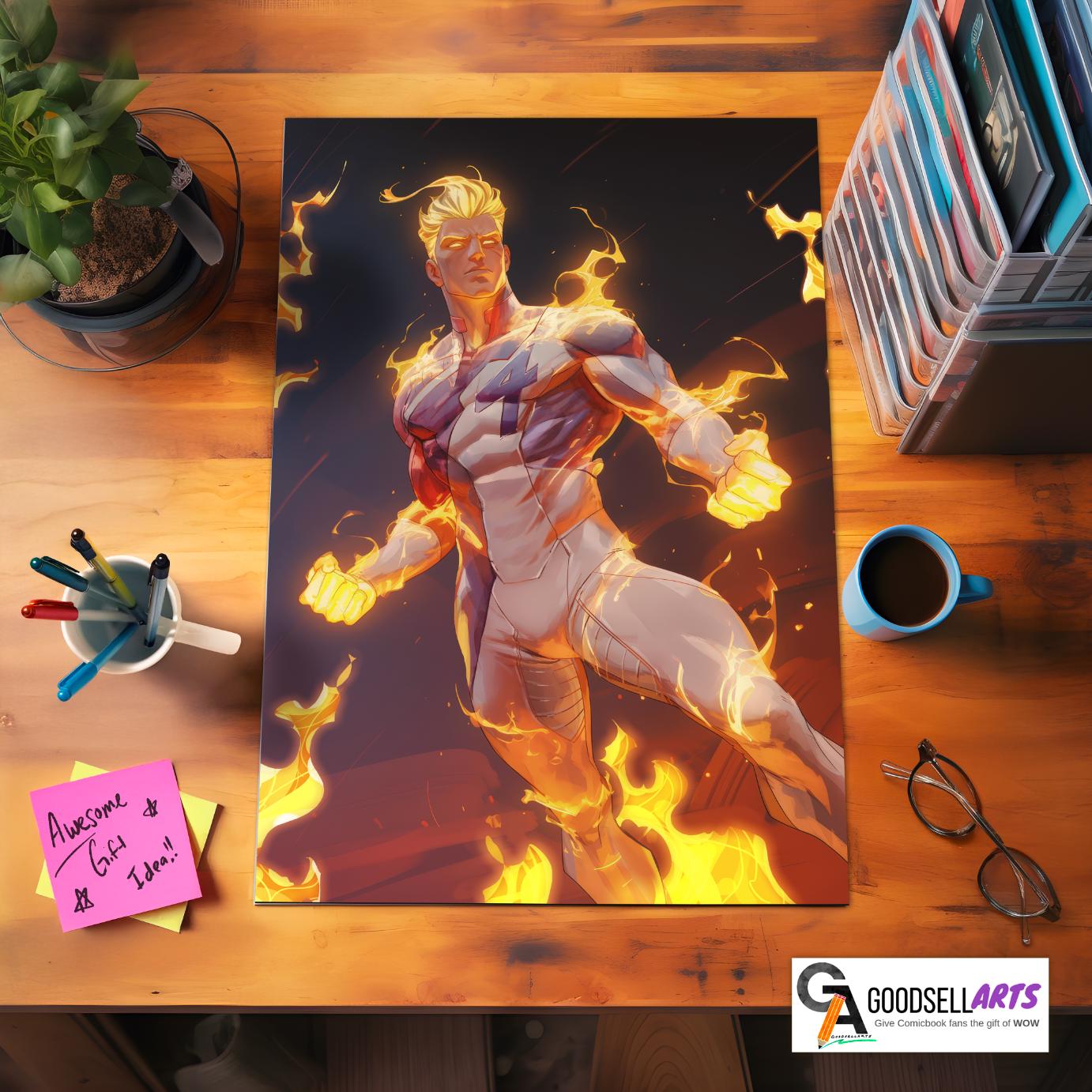 Human Torch Fantastic Four poster | Johnny Storm Art Print, Marvel rivals Game Room Decor, Superhero Gamer Wall Art Gift, Comic Geek gift