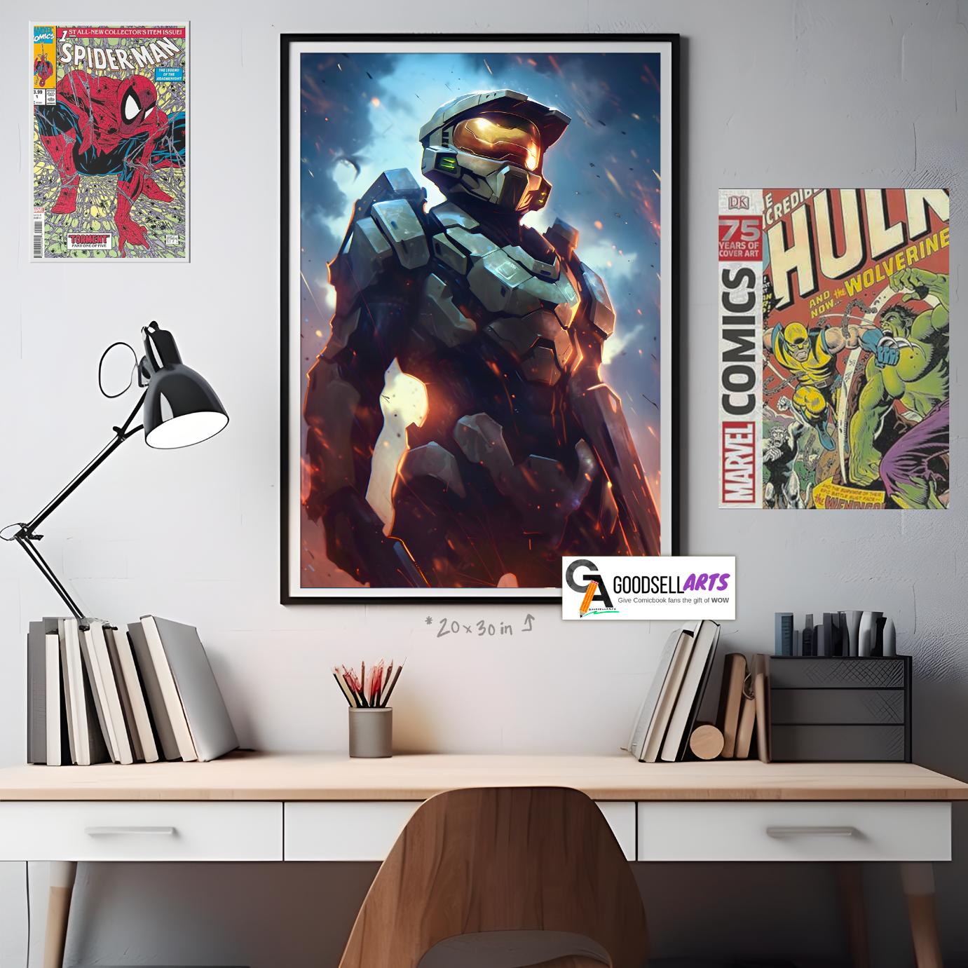 Halo Poster, Halo Gaming art print, Video Game poster, Gamer room decor, Halo infinite, Xbox Halo gamer gift, Gift for him, Large poster