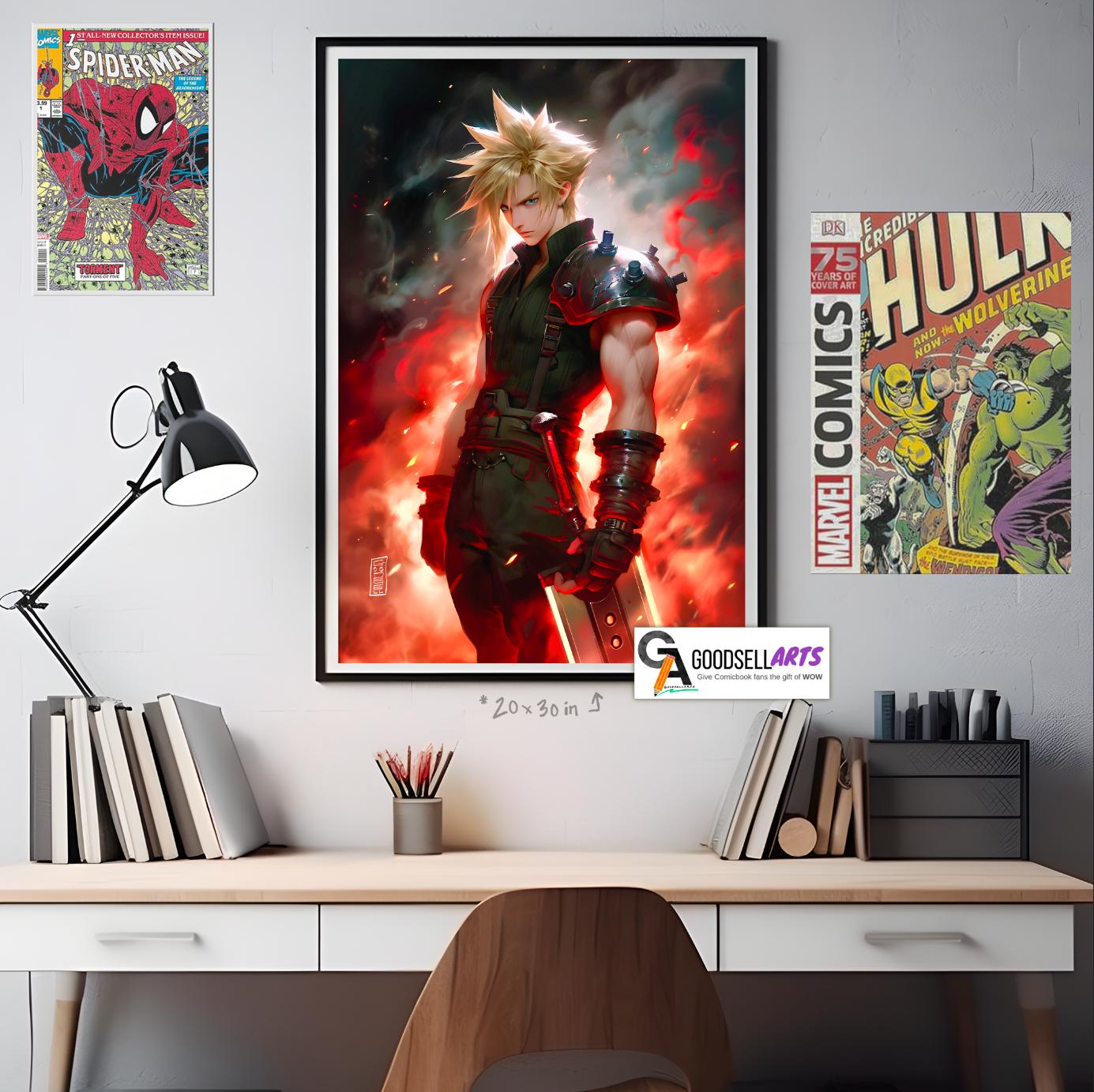 Cloud Strife Poster Print | Final Fantasy 7 poster | Cloud FF7 remake | Final Fantasy Gaming Decor | Cloud wall art | Cloud Strife art print