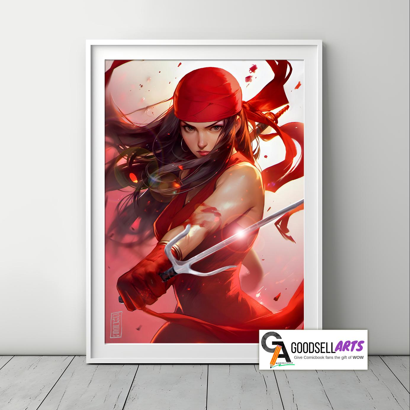 Elektra Daredevil Poster, Elektra Natchios Wall Art Print, Elektra Daredevil Gift, Marvel Elektra Female Superhero, Game room decor