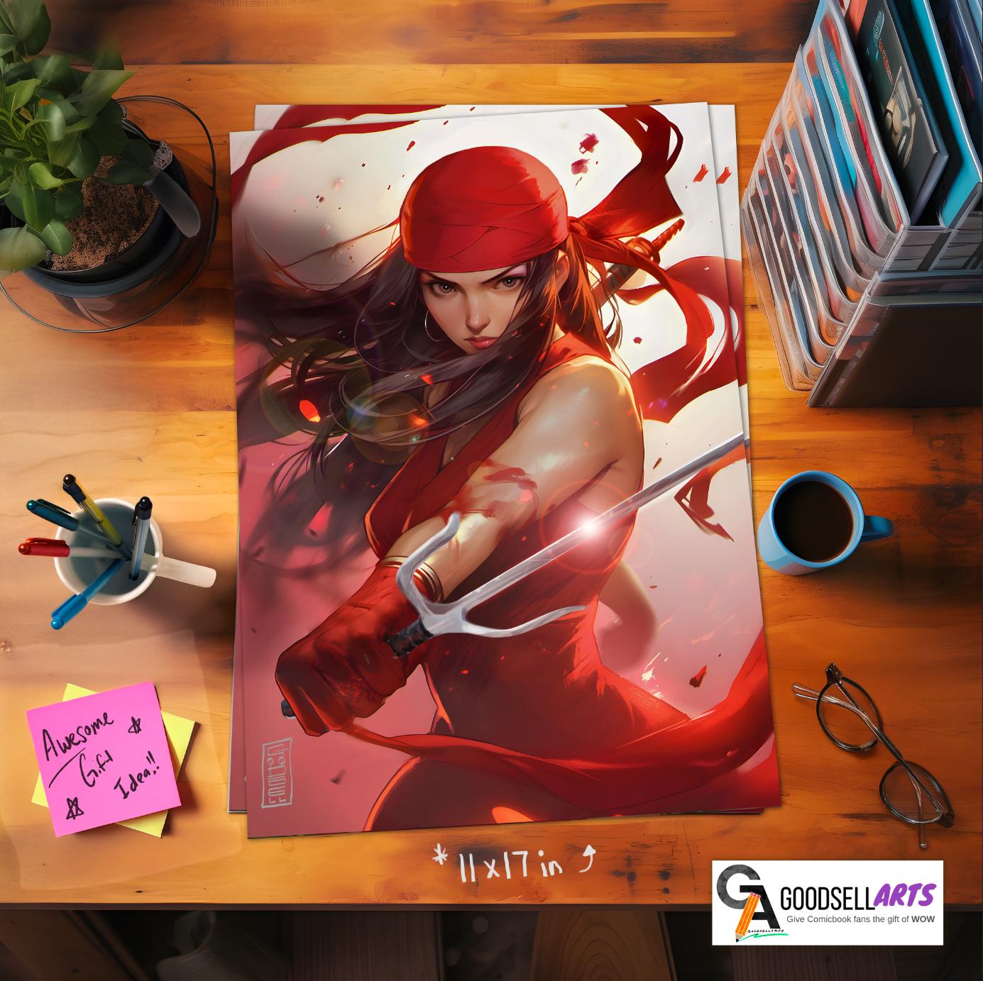 Elektra Daredevil Poster, Elektra Natchios Wall Art Print, Elektra Daredevil Gift, Marvel Elektra Female Superhero, Game room decor