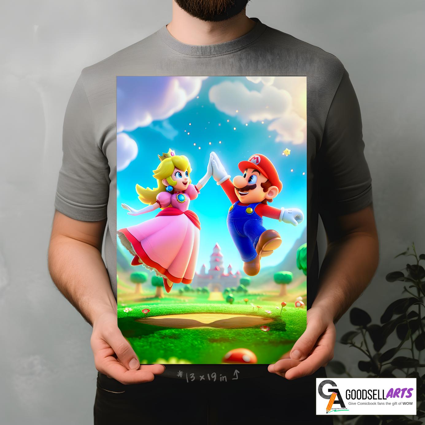 Mario and Peach Poster, Princess Toadstool poster, Super Mario Bros Poster, Video Game Wall Art, Gamer Gifts, Nintendo fan poster, game room