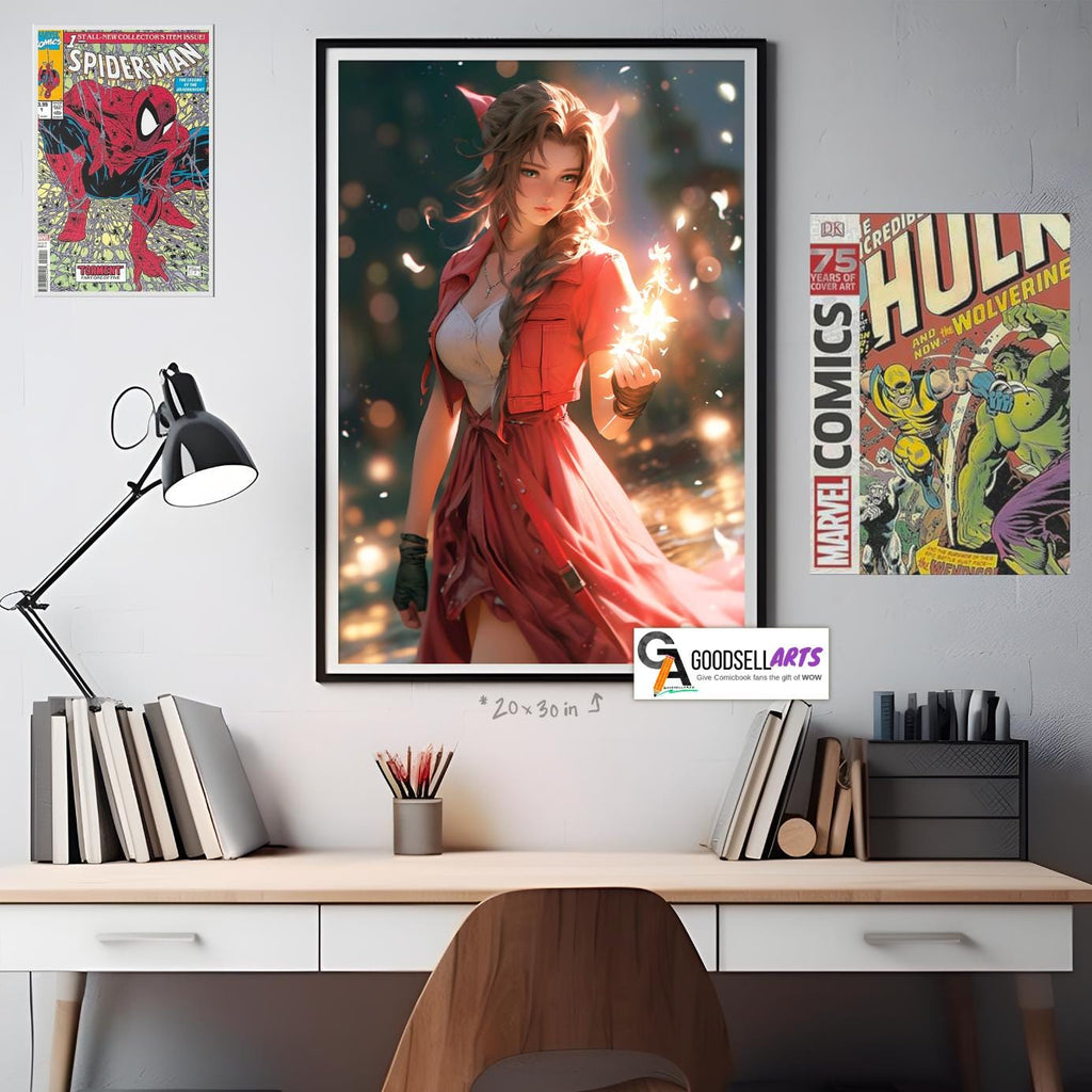 Aerith Final Fantasy Poster | FF7 Remake Prints, Aerith Gainsborough wall art, Final Fantasy fan gift, Large gamer decor, RPG Gamer Gift
