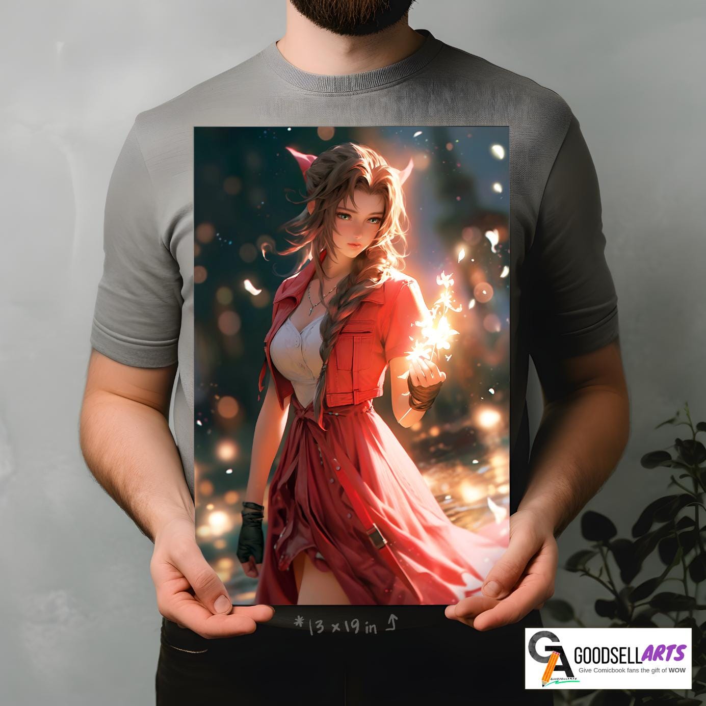 Aerith Final Fantasy Poster | FF7 Remake Prints, Aerith Gainsborough wall art, Final Fantasy fan gift, Large gamer decor, RPG Gamer Gift