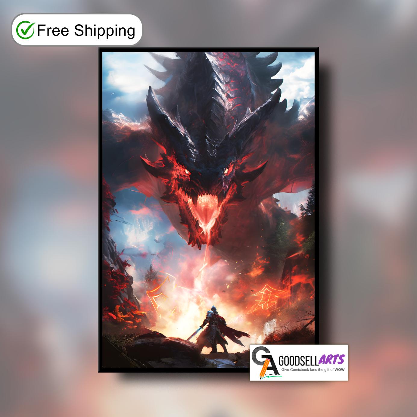Monster Hunter Poster, Elder Dragon, Fantasy Gaming Wall Art, Safi&#39;jiiva, Gamer Room Decor, Video Game Art, Monster Hunter Fan Gift