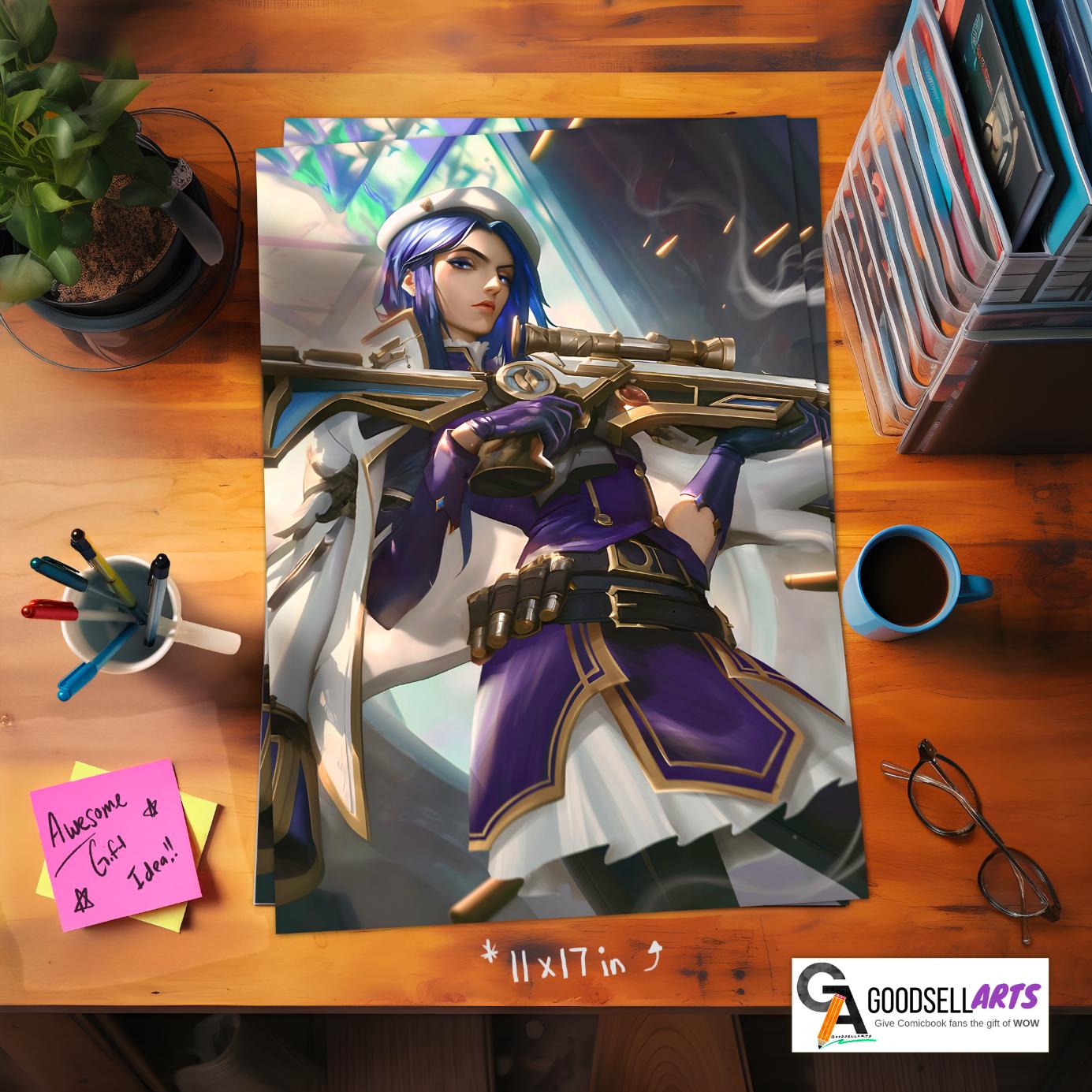 Arcane Caitlyn Poster Print | League of Legends art | Video Game Poster LoL Anime Art | Caitlyn Champion art | Game room decor | Arcane gift