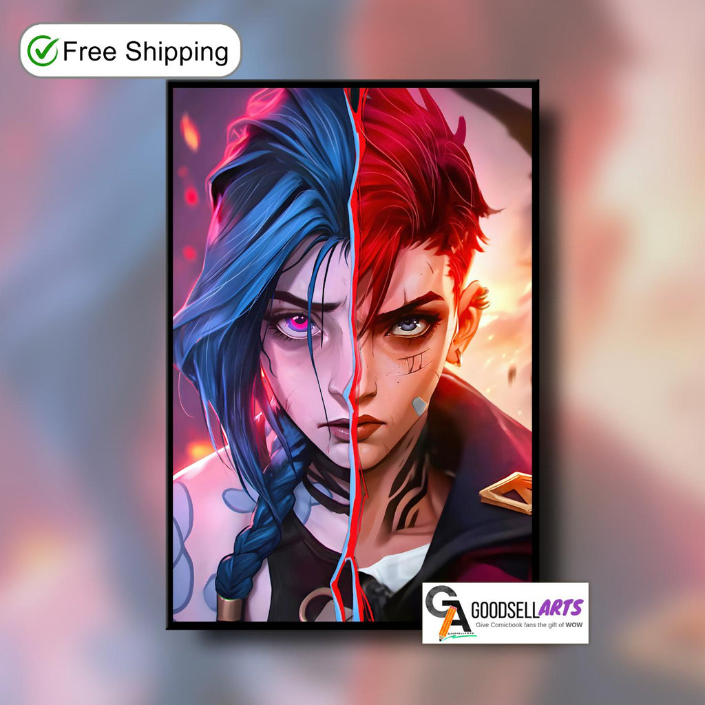 Arcane Vi and Jinx Poster | League of Legends art |  Video Game Poster| LoL Anime Poster Art | Vi Jinx art | Game room decor | Arcane gift