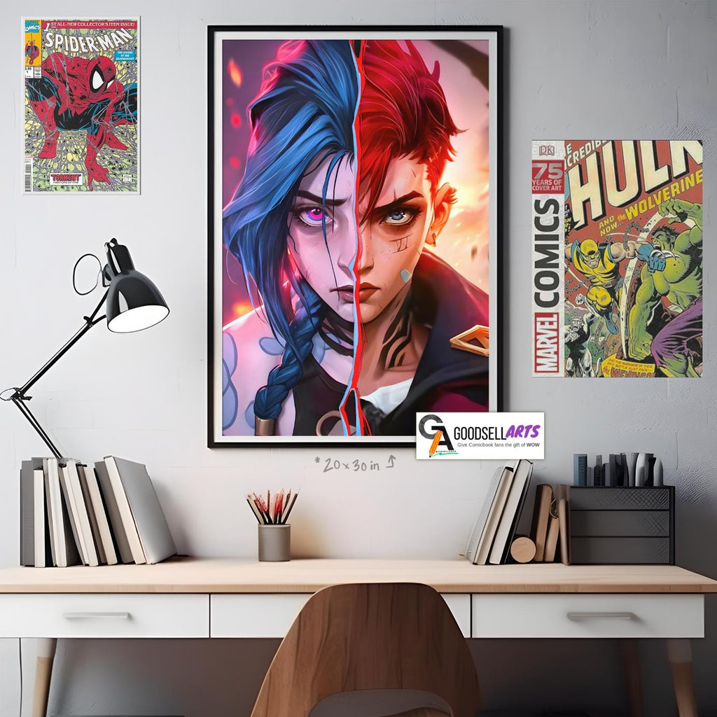 Arcane Vi and Jinx Poster | League of Legends art |  Video Game Poster| LoL Anime Poster Art | Vi Jinx art | Game room decor | Arcane gift