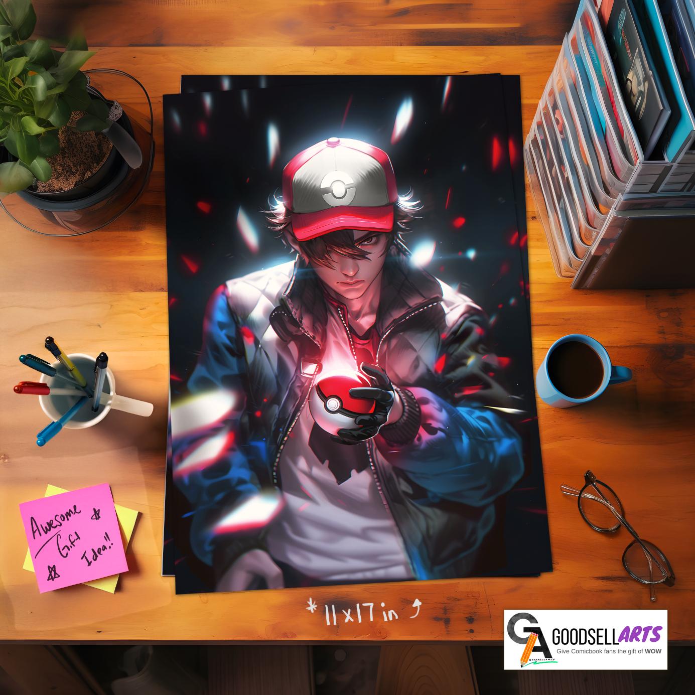 Ash Ketchum Poster | Trainer Ash Wall Art | Gaming Poster | Video Game Wall Art | Gamer Gifts | Nintendo poster | Ash Ketchum Art Print