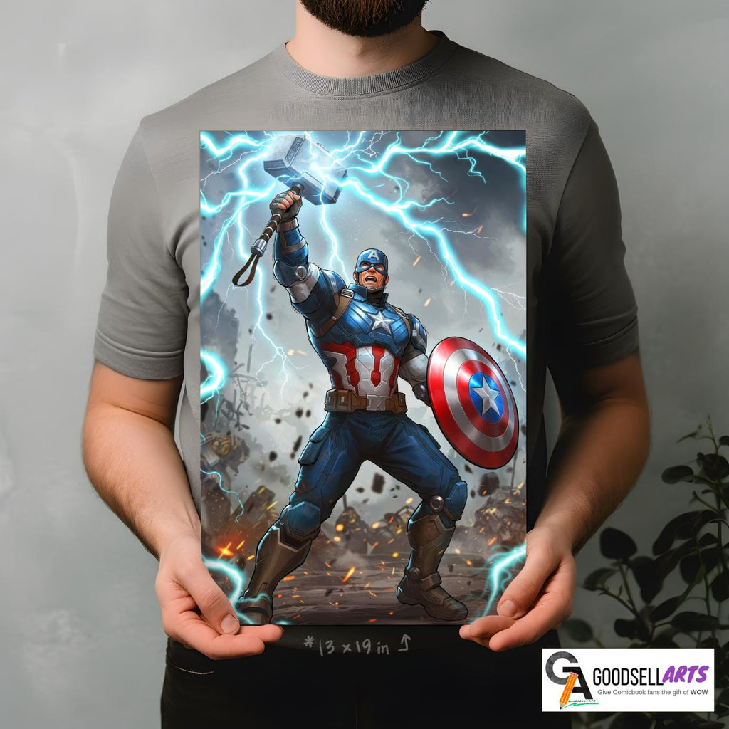 Captain America Poster | Marvel wall art print, Steve Rogers Superhero Comic decor, Gamer room decor, Avengers Gift for Marvel Fans