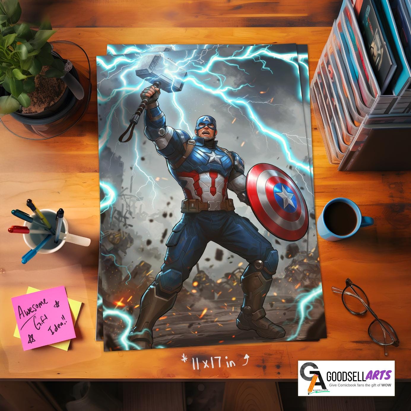 Captain America Poster | Marvel wall art print, Steve Rogers Superhero Comic decor, Gamer room decor, Avengers Gift for Marvel Fans