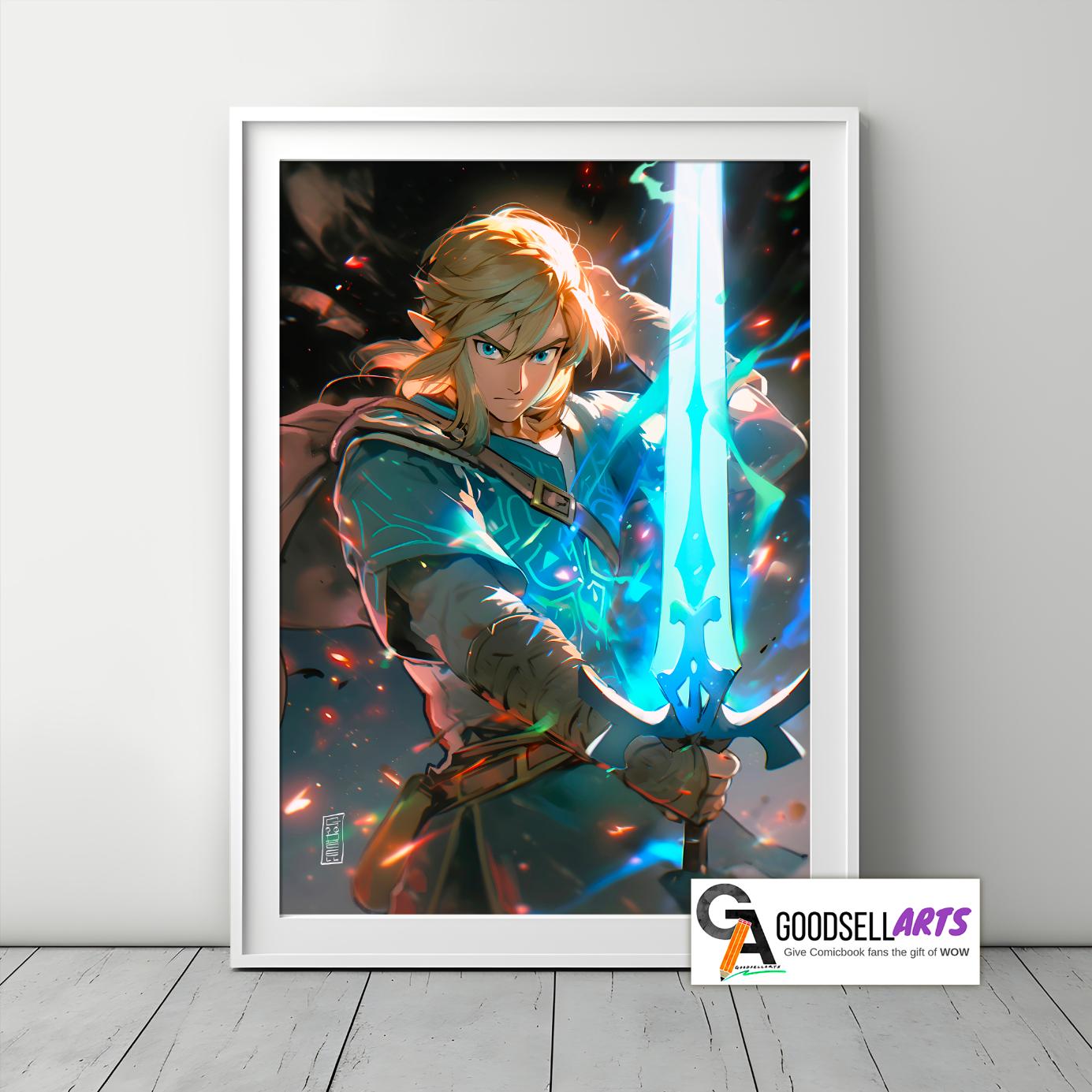 Zelda Link Poster | Master sword | Legend of Zelda Gift | Gamer Gifts | Breath of the Wild | Tears of the Kingdom | Zelda wall art print