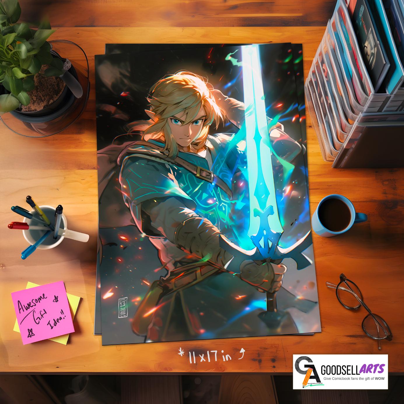 Zelda Link Poster | Master sword | Legend of Zelda Gift | Gamer Gifts | Breath of the Wild | Tears of the Kingdom | Zelda wall art print