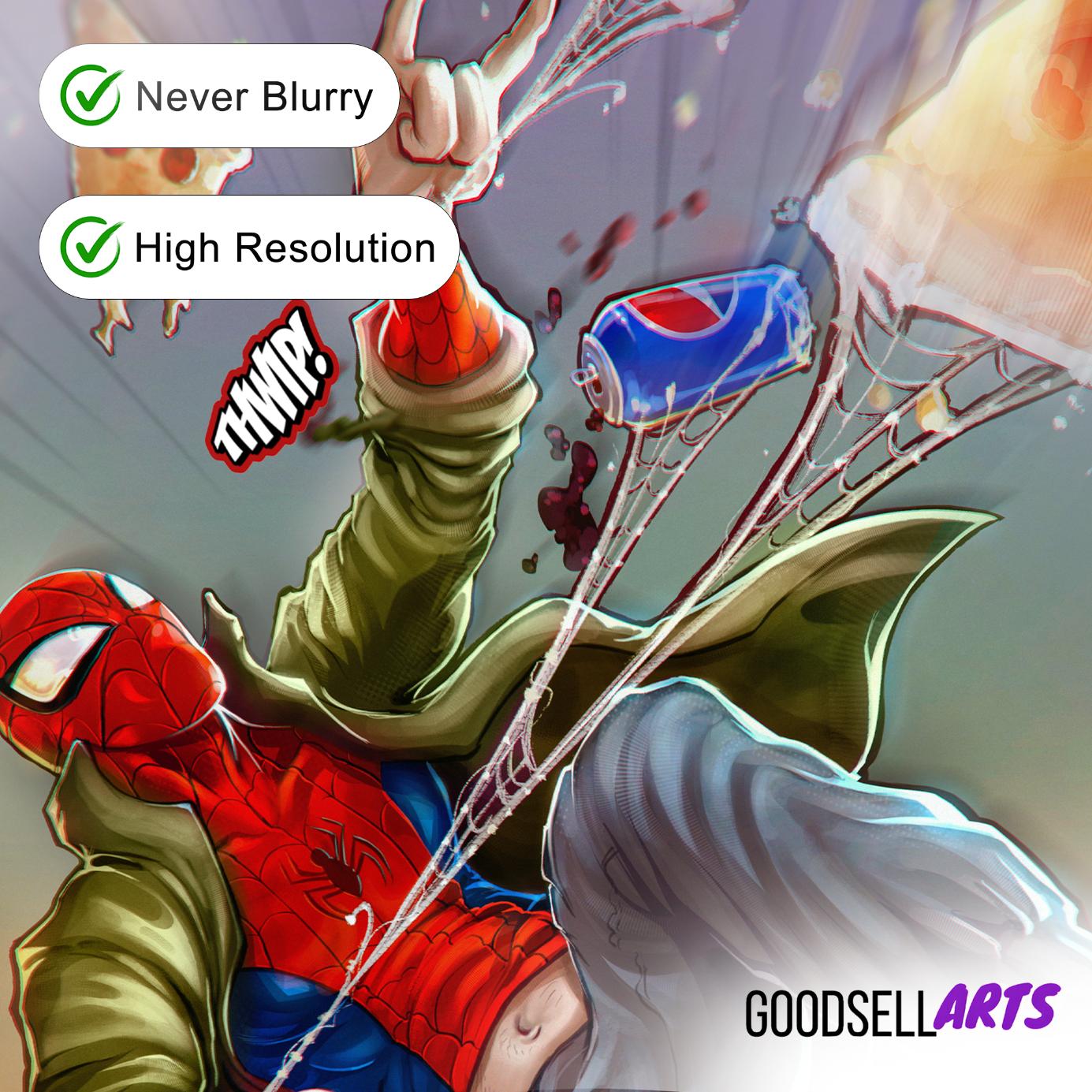 Peter Parker Pizza Poster – Spiderverse Wall Art Print, Marvel Spider-Man Fan Gift, Comic Book Decor for Game Room, Dorm, or Office