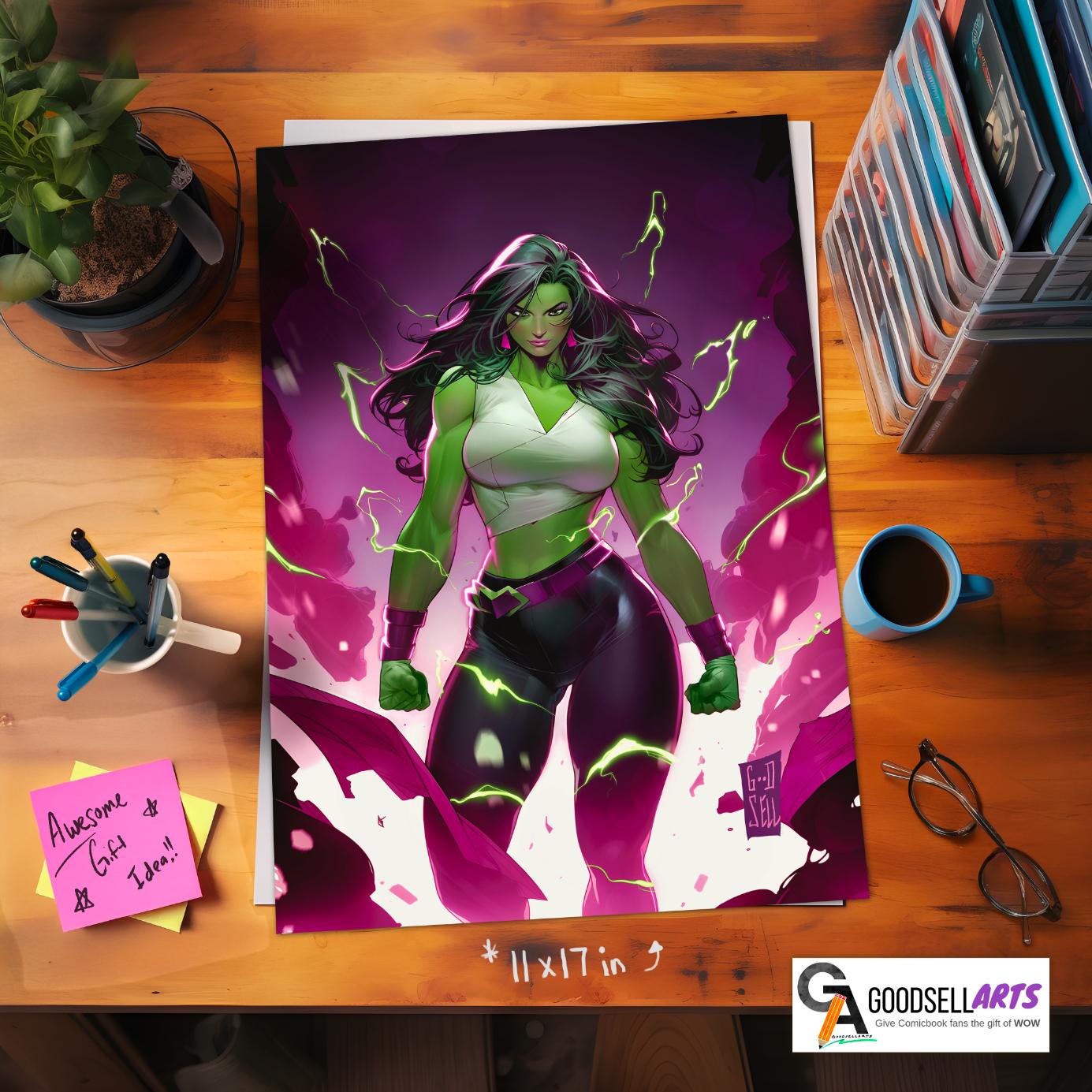 She-Hulk Poster Print | Avengers She-Hulk Poster |Jennifer Walters Print | Marvel She-Hulk Wall Art | Collectible | Comic fan gift
