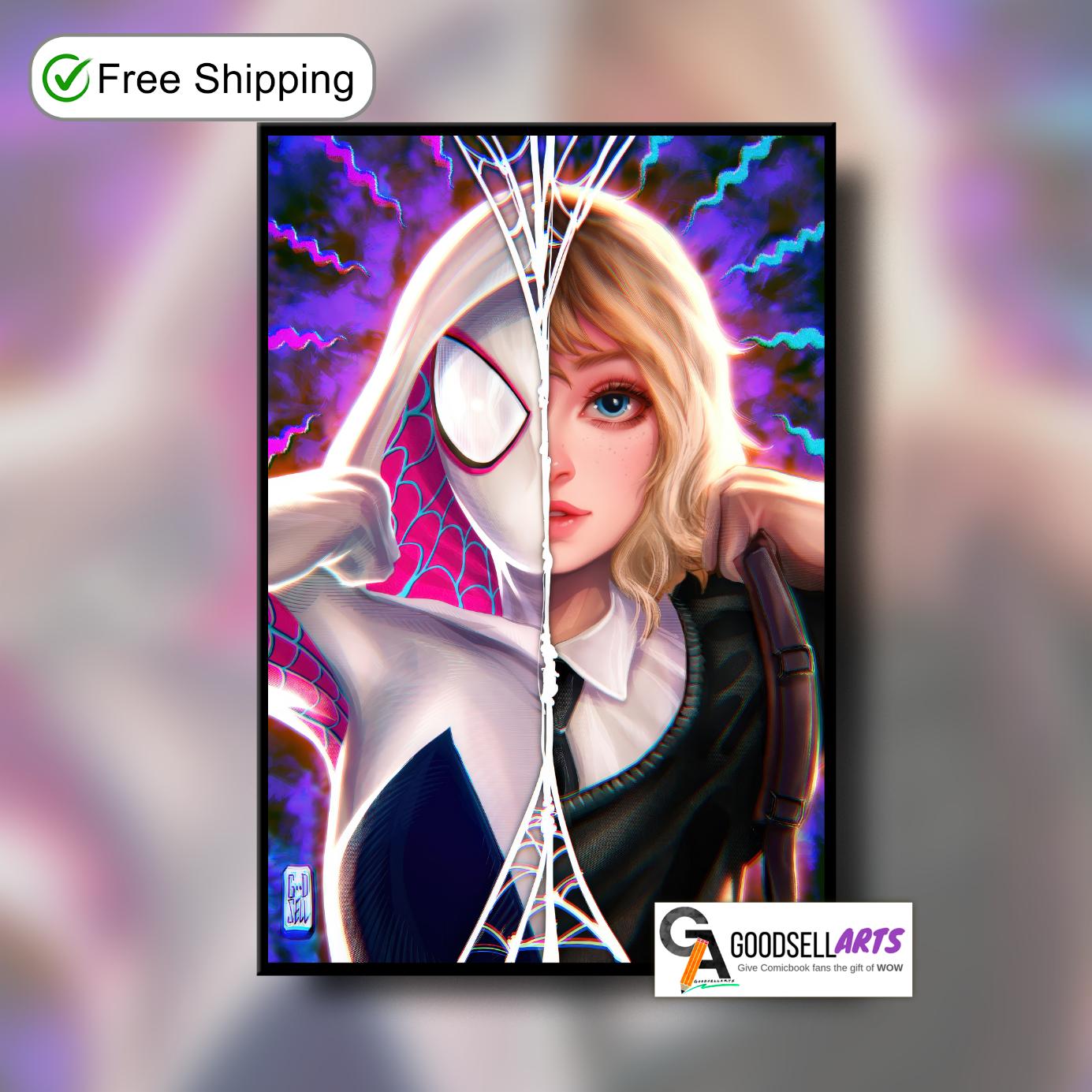 Gwen Stacy Spiderverse poster, Spider-Man SpiderVerse art print, Spider-Woman, Ghost spider, Spider-Gwen, Comic book art fan gift