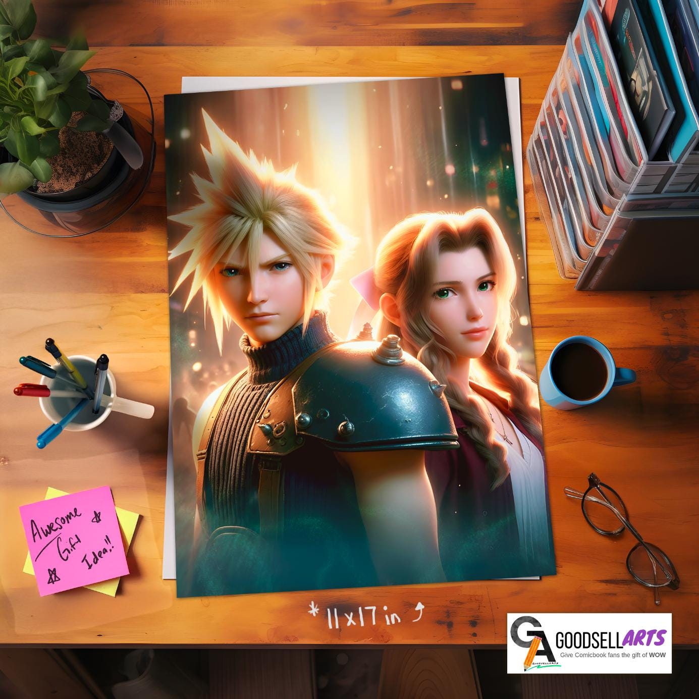 Aerith and Cloud Final Fantasy Poster, FF7 Rebirth Art Print, Aerith Gainsborough & Cloud Strife Final Fantasy 7 wall art, Game room decor
