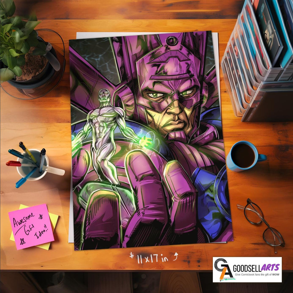 Galactus and Silver Surfer Poster | Marvel wall art | Silver Surfer print | Game room decor | Marvel Fantastic 4 | Fantastic Four art print