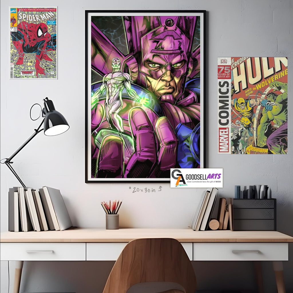 Galactus and Silver Surfer Poster | Marvel wall art | Silver Surfer print | Game room decor | Marvel Fantastic 4 | Fantastic Four art print