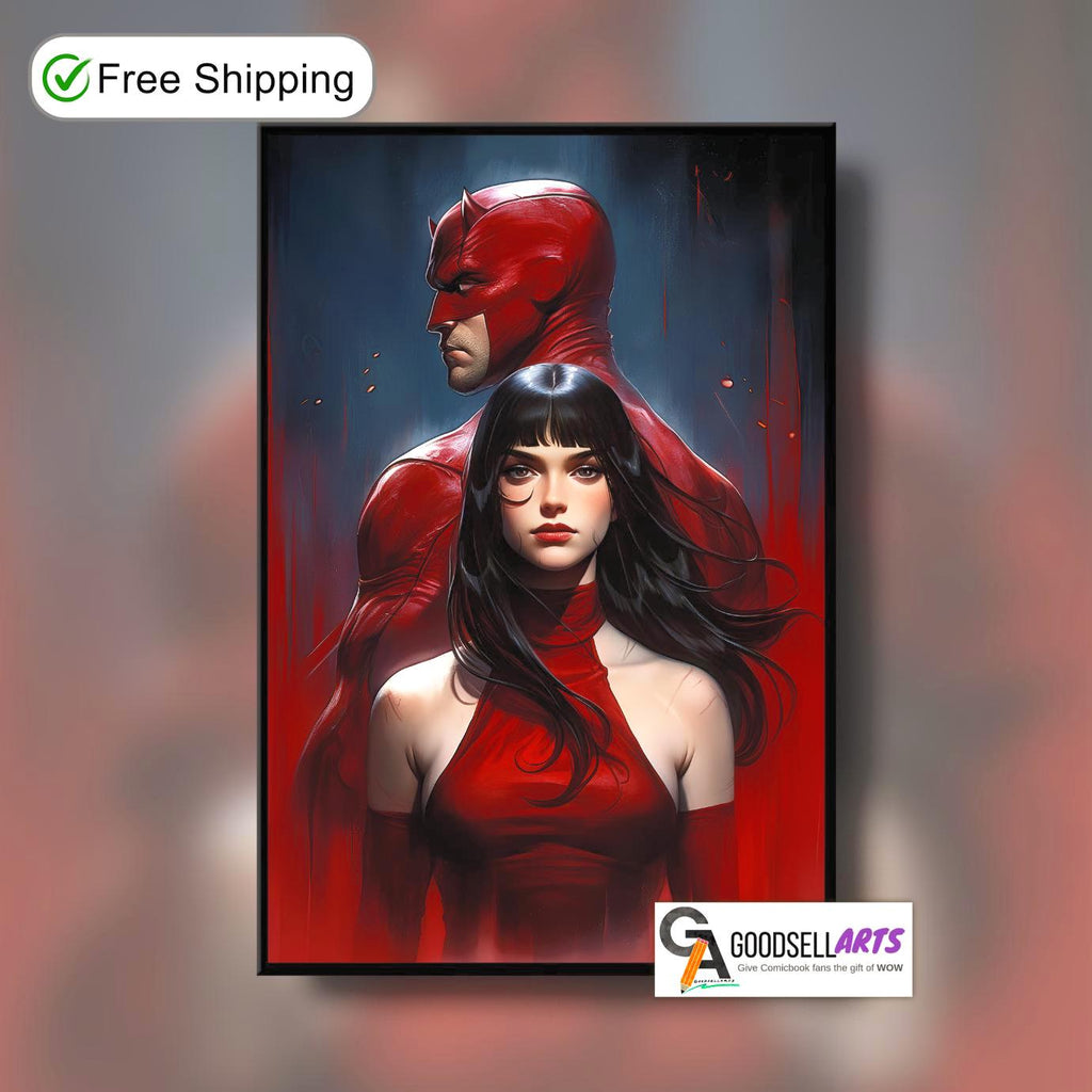 Daredevil and Elektra Poster | Marvel Daredevil Wall Art | Elektra art print | superhero gifts | collectibles| Daredevil Born again poster