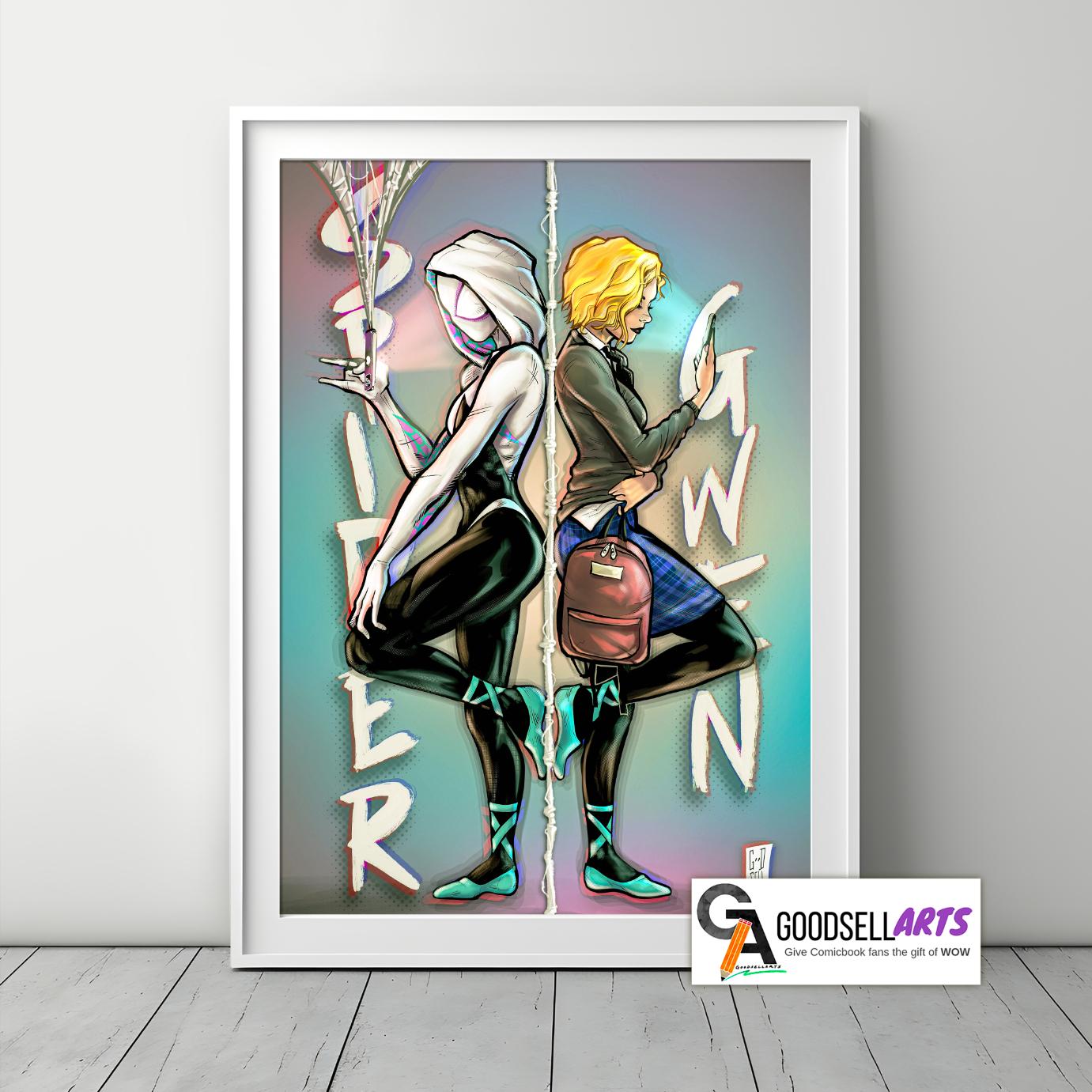 Gwen Stacy Poster | Gwen SpiderVerse art print, Marvel Gwen Stacy Wall Art, Marvel Gwen Spider Woman, Gwen Stacy art | Ghost spider poster