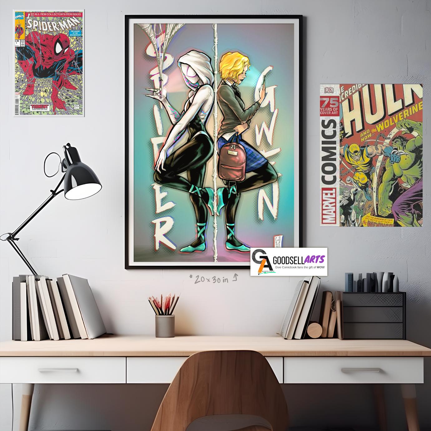 Gwen Stacy Poster | Gwen SpiderVerse art print, Marvel Gwen Stacy Wall Art, Marvel Gwen Spider Woman, Gwen Stacy art | Ghost spider poster