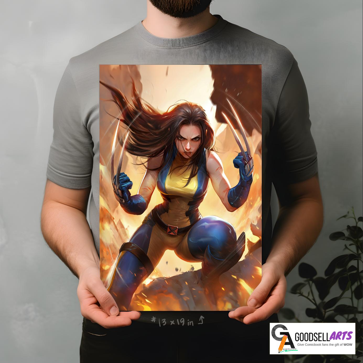 X-23 X-Men Poster, Female wolverine art print, Marvel Logan wall art, Wolverine X-Men Gift,  Geek Room Decor,  Laura Kinney X-23 fan art