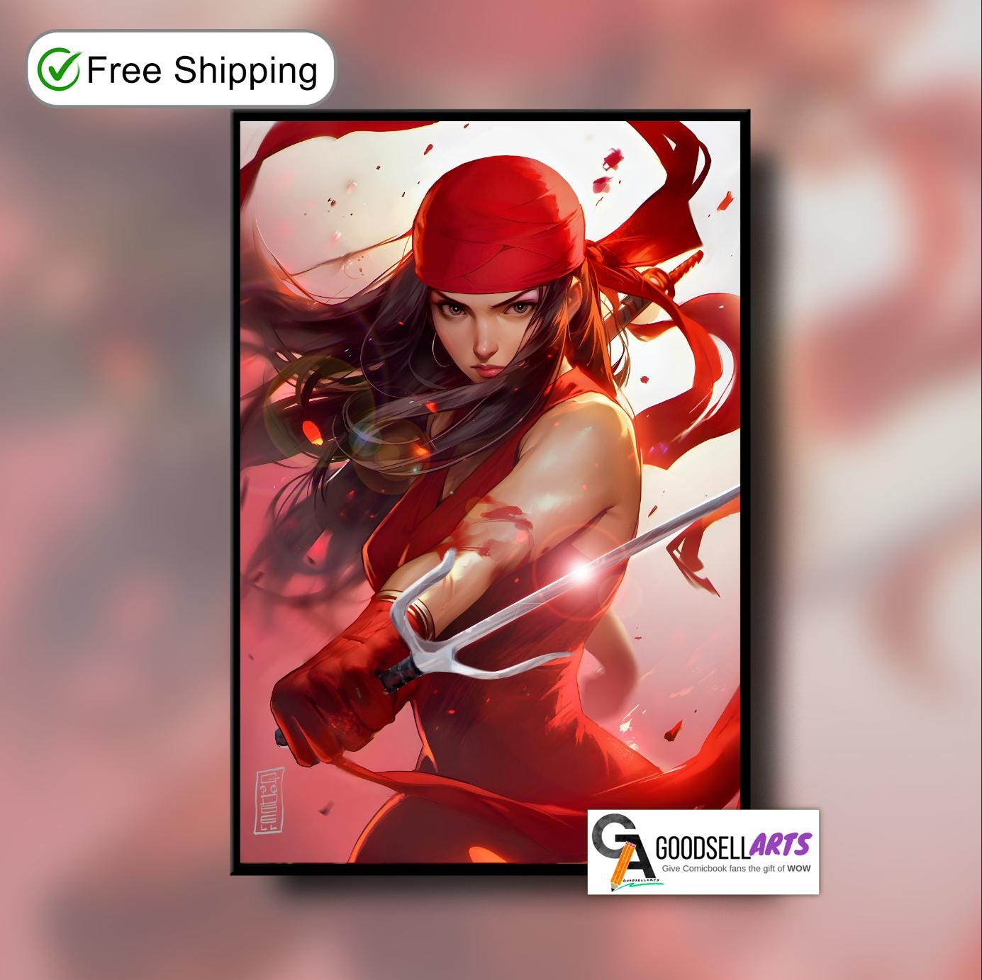 Elektra Daredevil Poster, Elektra Natchios Wall Art Print, Elektra Daredevil Gift, Marvel Elektra Female Superhero, Game room decor
