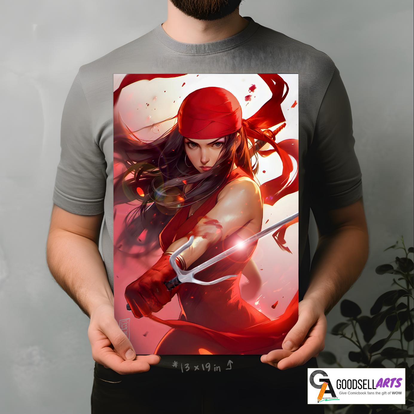 Elektra Daredevil Poster, Elektra Natchios Wall Art Print, Elektra Daredevil Gift, Marvel Elektra Female Superhero, Game room decor