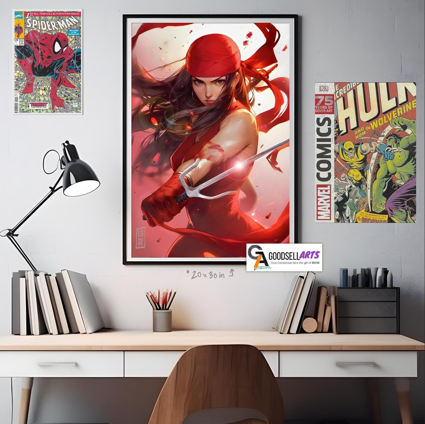 Elektra Daredevil Poster, Elektra Natchios Wall Art Print, Elektra Daredevil Gift, Marvel Elektra Female Superhero, Game room decor