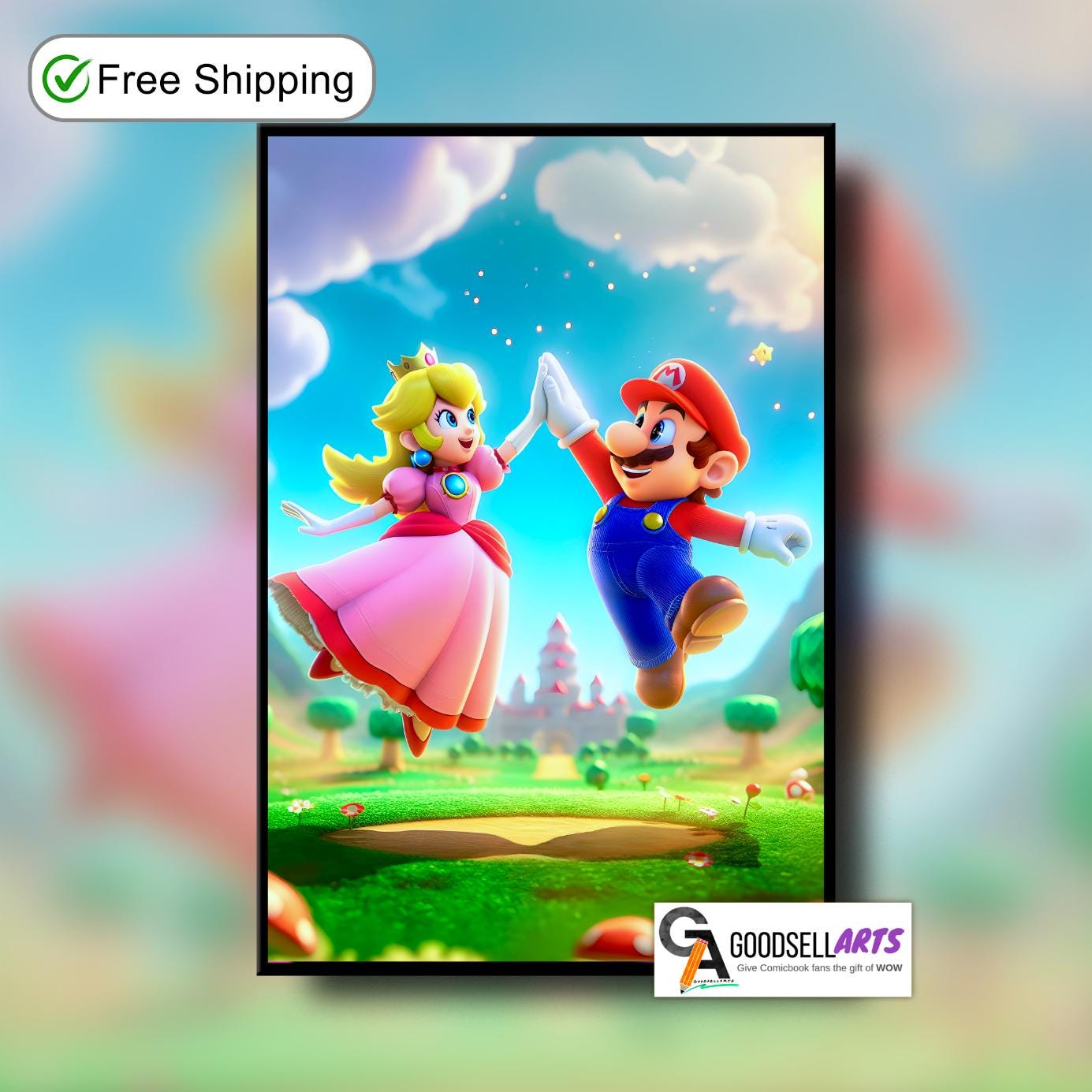 Mario and Peach Poster, Princess Toadstool poster, Super Mario Bros Poster, Video Game Wall Art, Gamer Gifts, Nintendo fan poster, game room